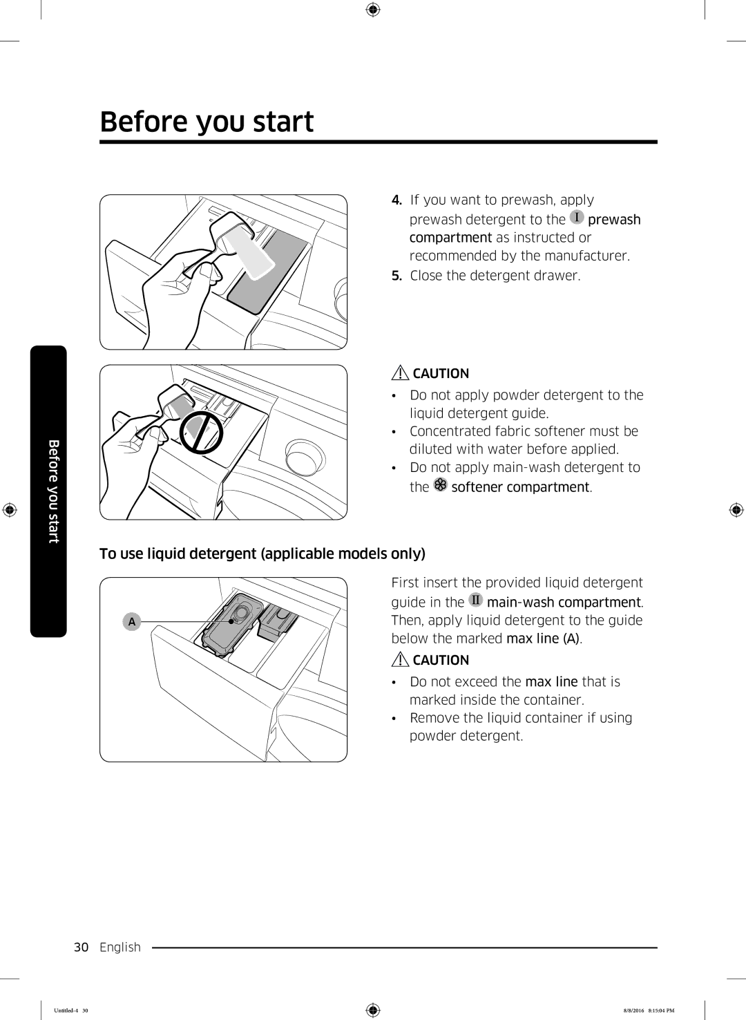 Samsung WW60J3283LW1EE manual To use liquid detergent applicable models only 