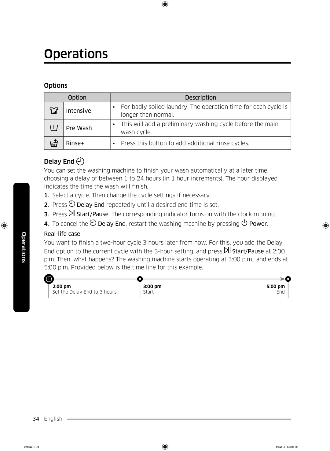 Samsung WW60J3283LW1EE manual Options, Delay End 