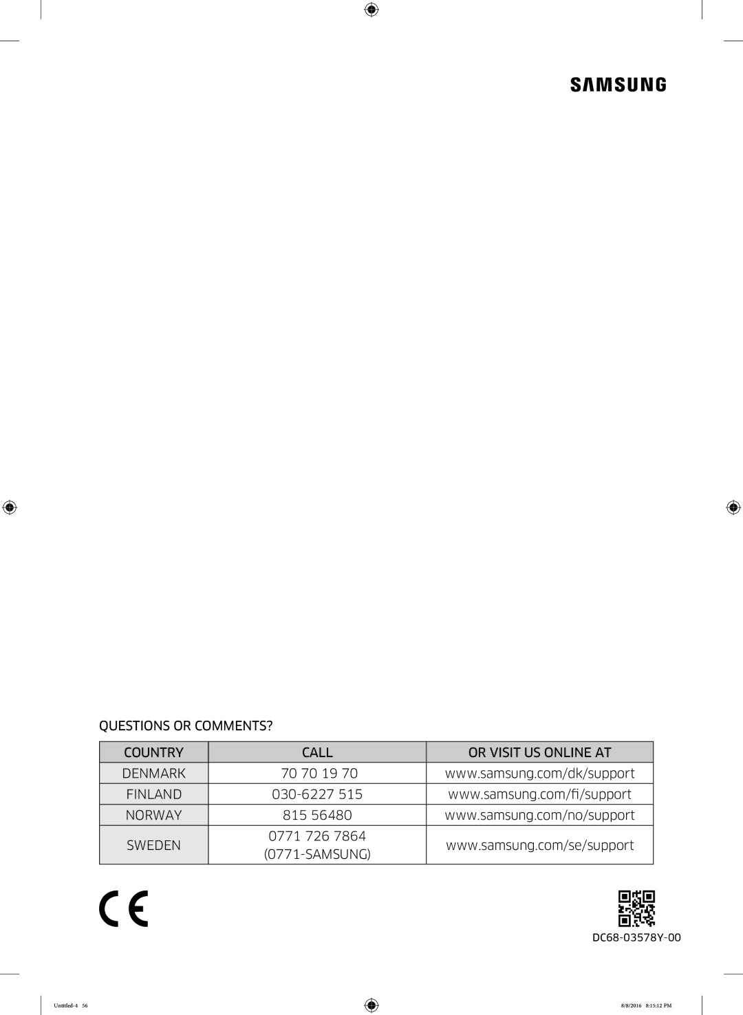 Samsung WW60J3283LW1EE manual Finland 