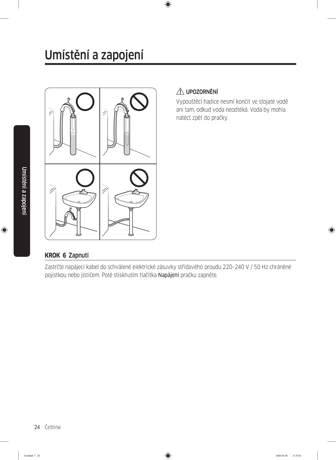 Samsung WW60J4060LW1ZE manual Krok 6 Zapnutí 