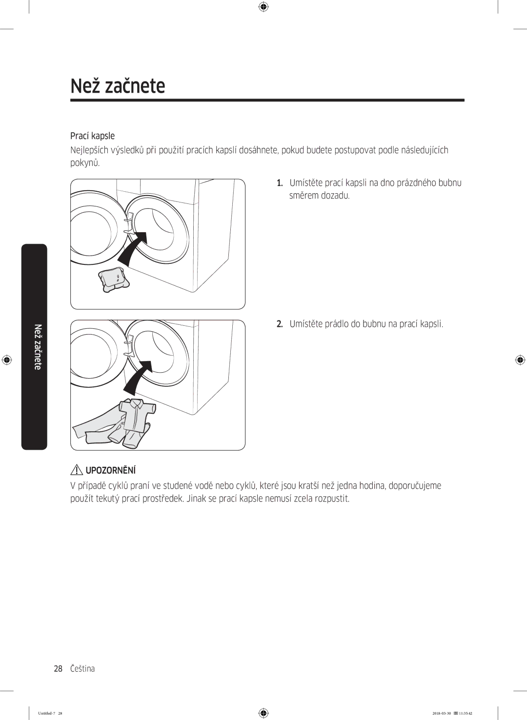 Samsung WW60J4060LW1ZE manual 28 Čeština 