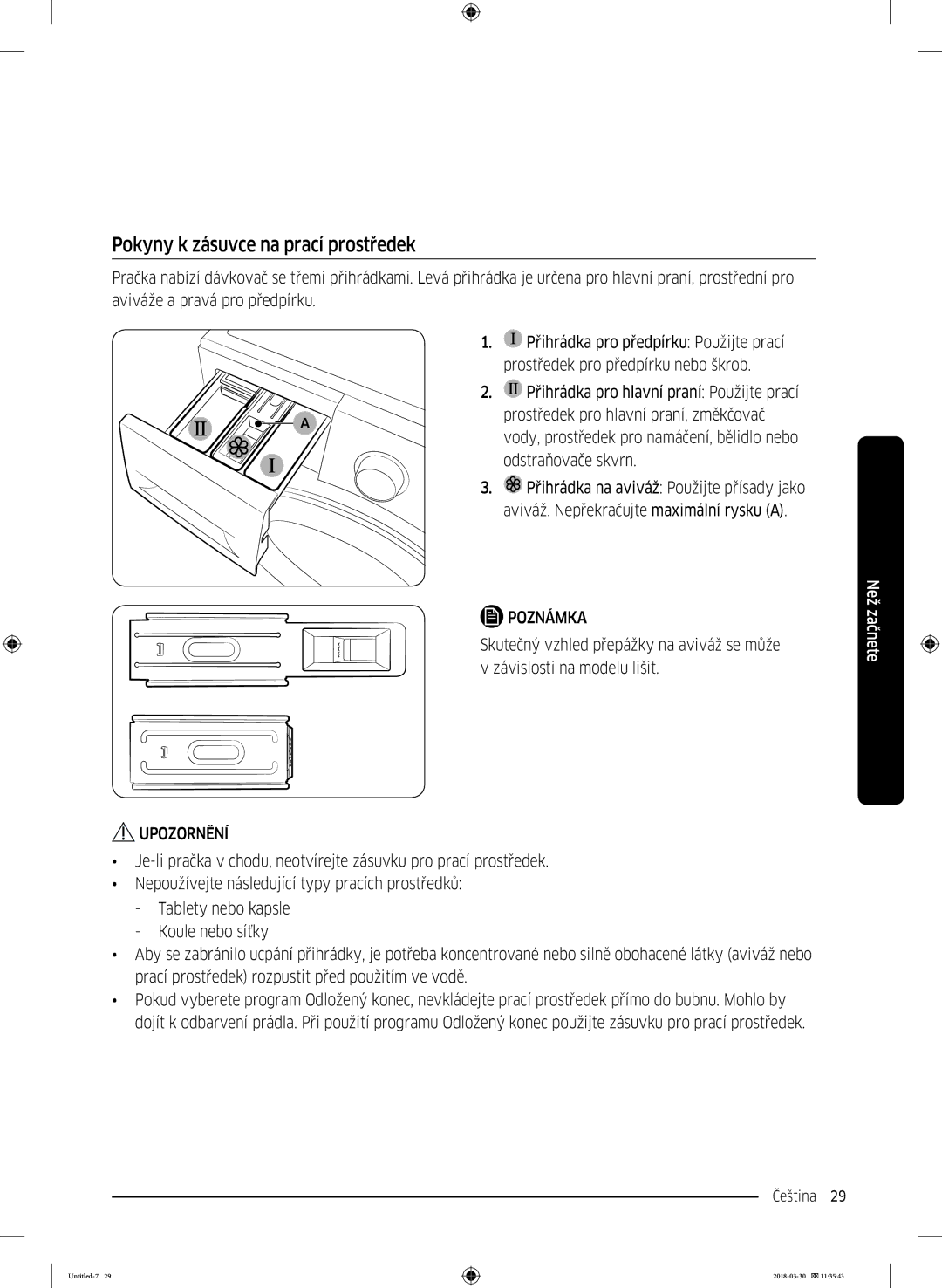 Samsung WW60J4060LW1ZE manual Pokyny k zásuvce na prací prostředek 