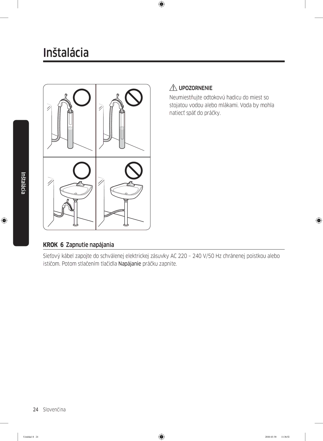 Samsung WW60J4060LW1ZE manual Krok 6 Zapnutie napájania 