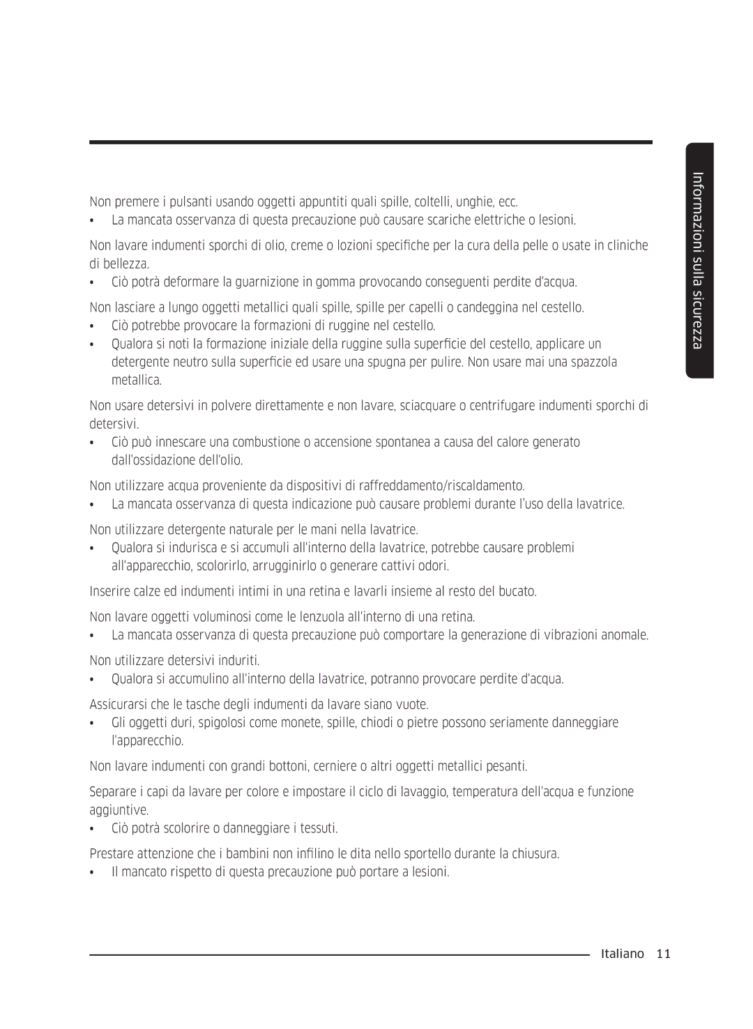 Samsung WW60J4210JW/ET, WW60J4060LW/ET, WW60J4260JW/ET manual Informazioni sulla sicurezza 