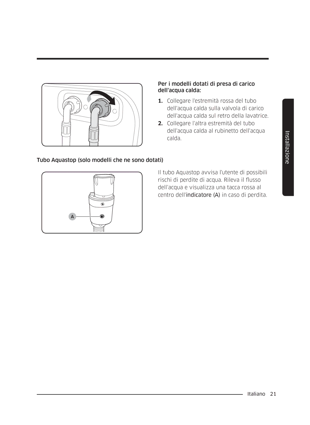 Samsung WW60J4060LW/ET, WW60J4260JW/ET, WW60J4210JW/ET manual Installazione 