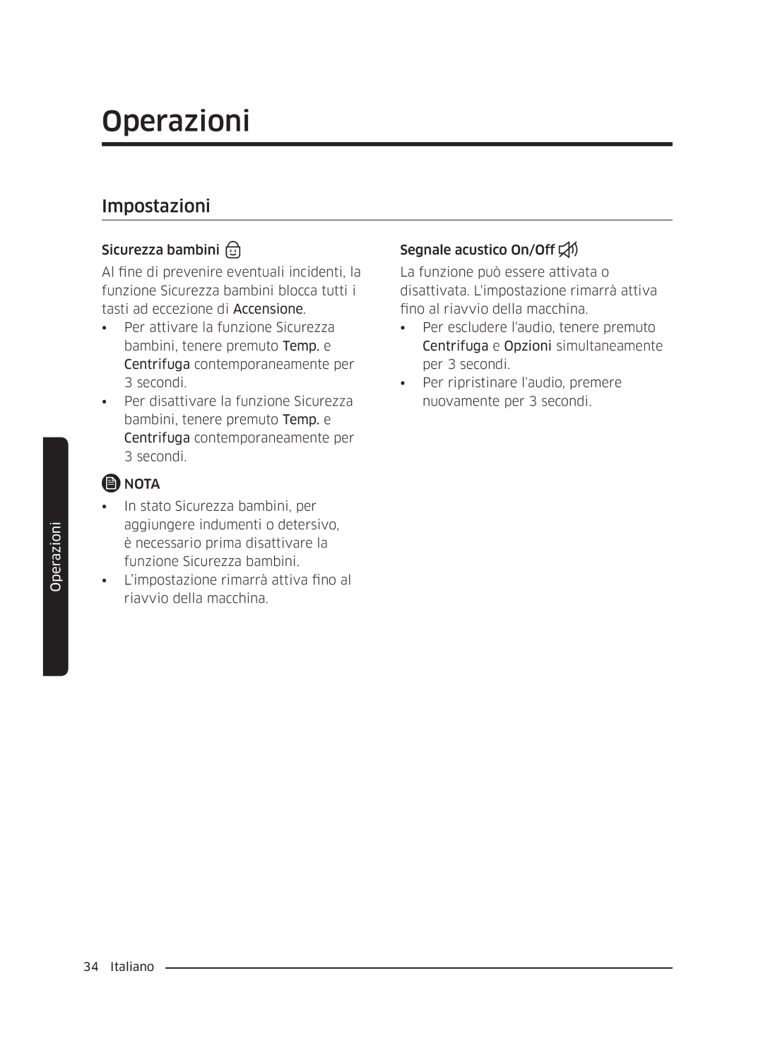 Samsung WW60J4260JW/ET, WW60J4060LW/ET, WW60J4210JW/ET manual Impostazioni 