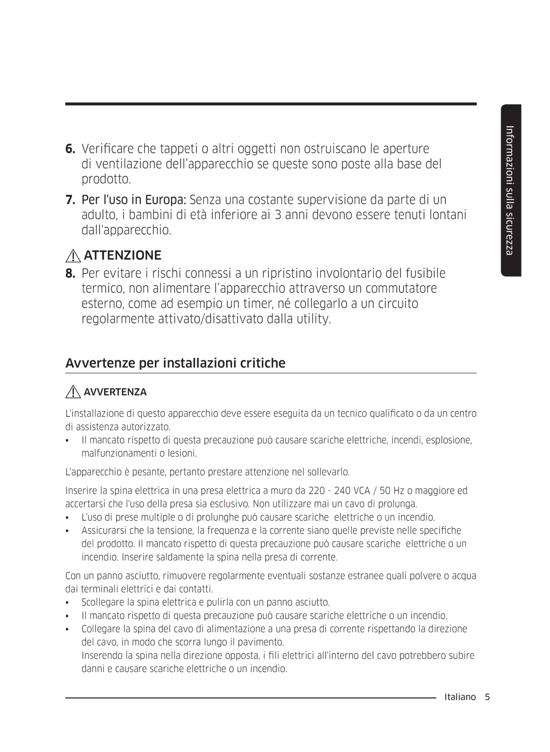 Samsung WW60J4210JW/ET, WW60J4060LW/ET, WW60J4260JW/ET manual Attenzione 