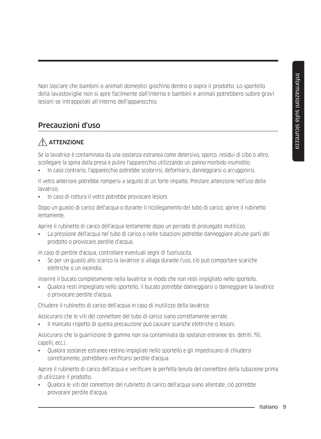 Samsung WW60J4060LW/ET, WW60J4260JW/ET, WW60J4210JW/ET manual Precauzioni duso 