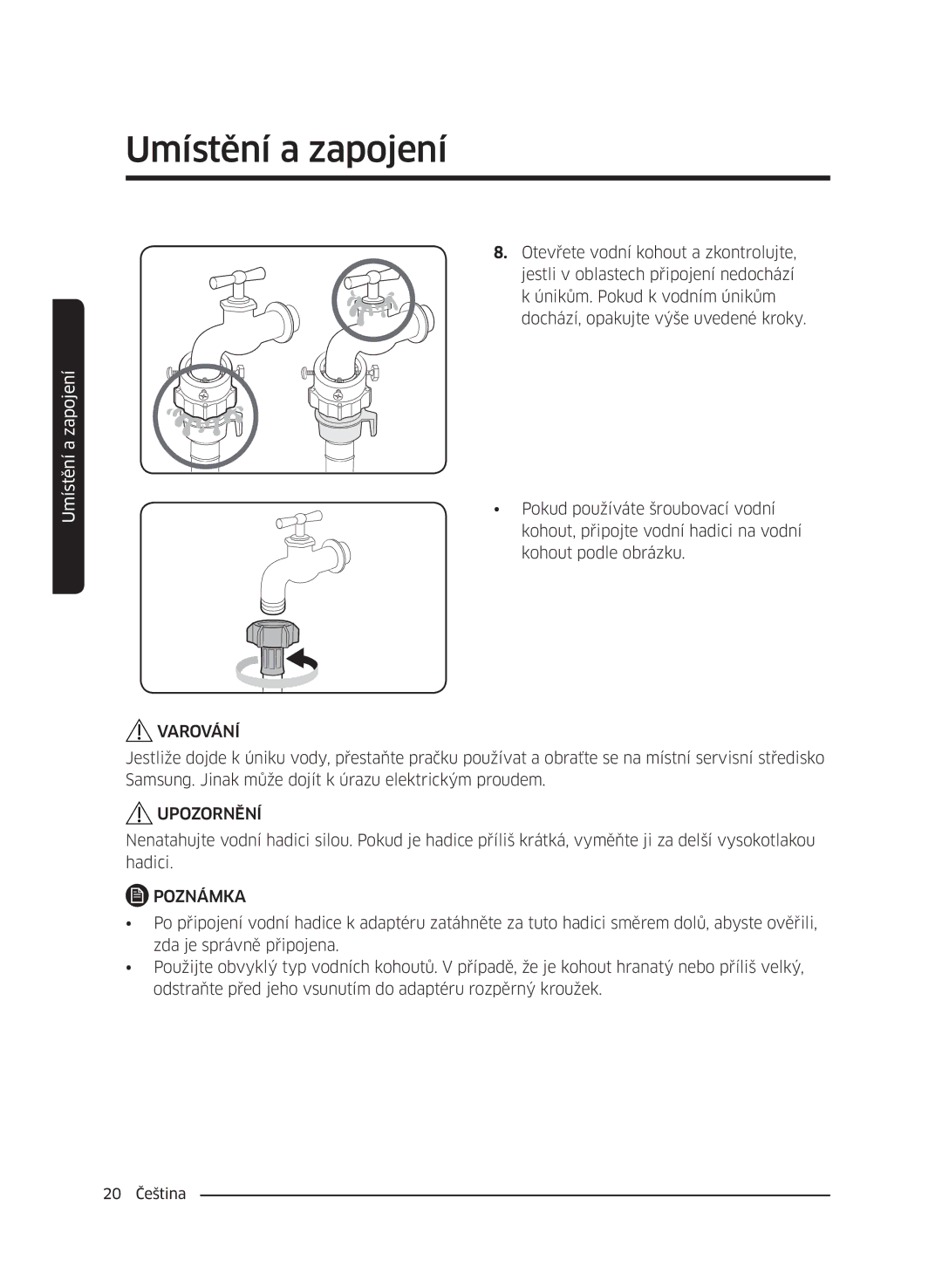 Samsung WW60J4210HW/ZE, WW60J42102W/ZE, WW60J4060LW/ZE, WW60J4210LW/ZE, WW60J4260JW/ZE, WW60J42602W/ZE manual 20 Čeština 