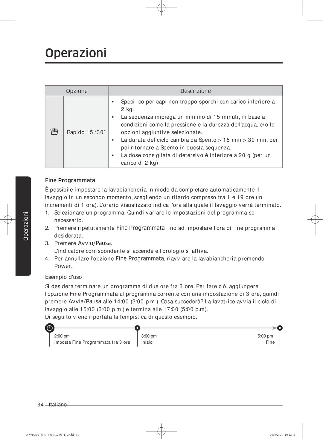 Samsung WW60J5213JW/ET manual Operazioni 