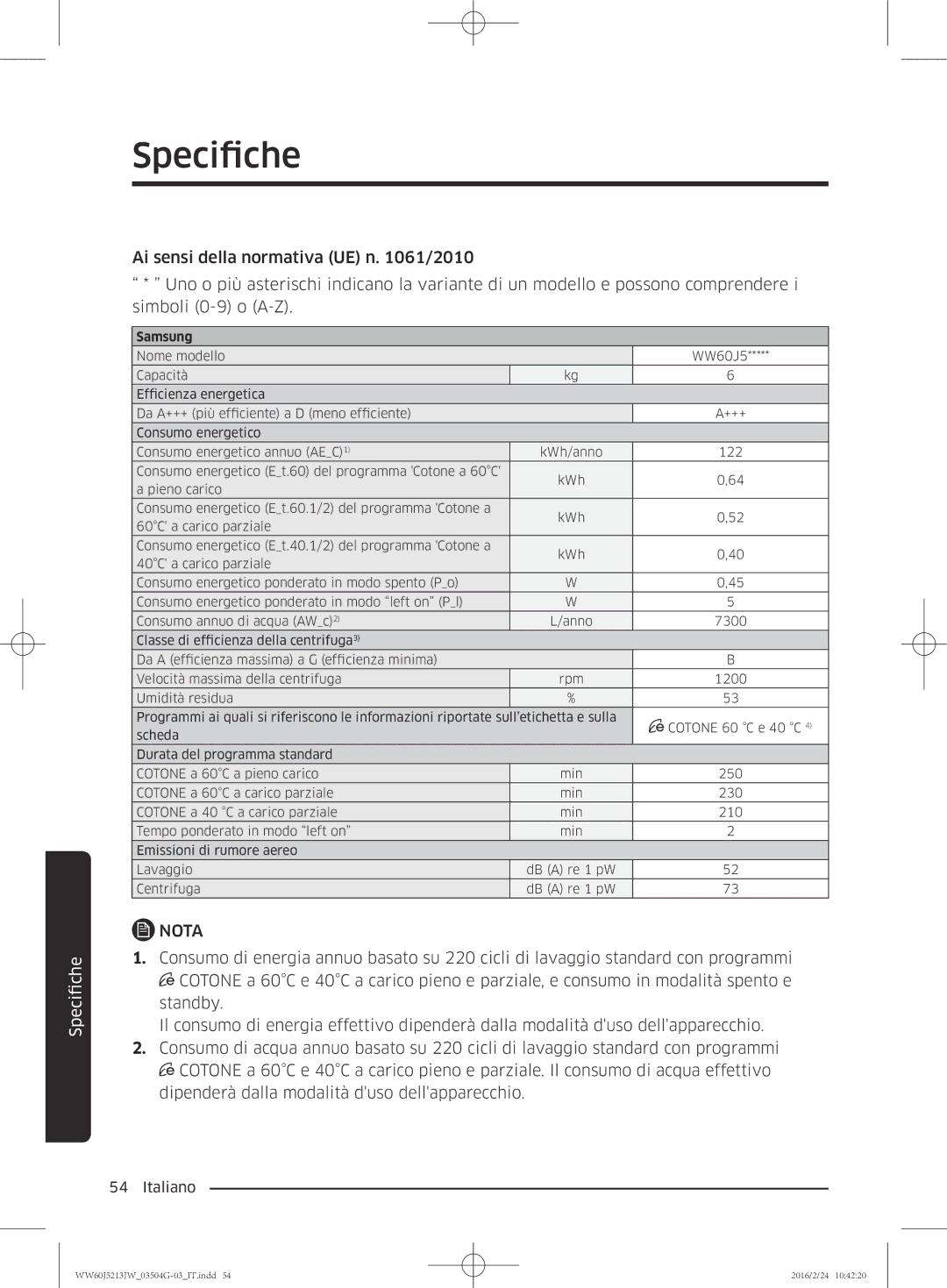 Samsung WW60J5213JW/ET manual Samsung 