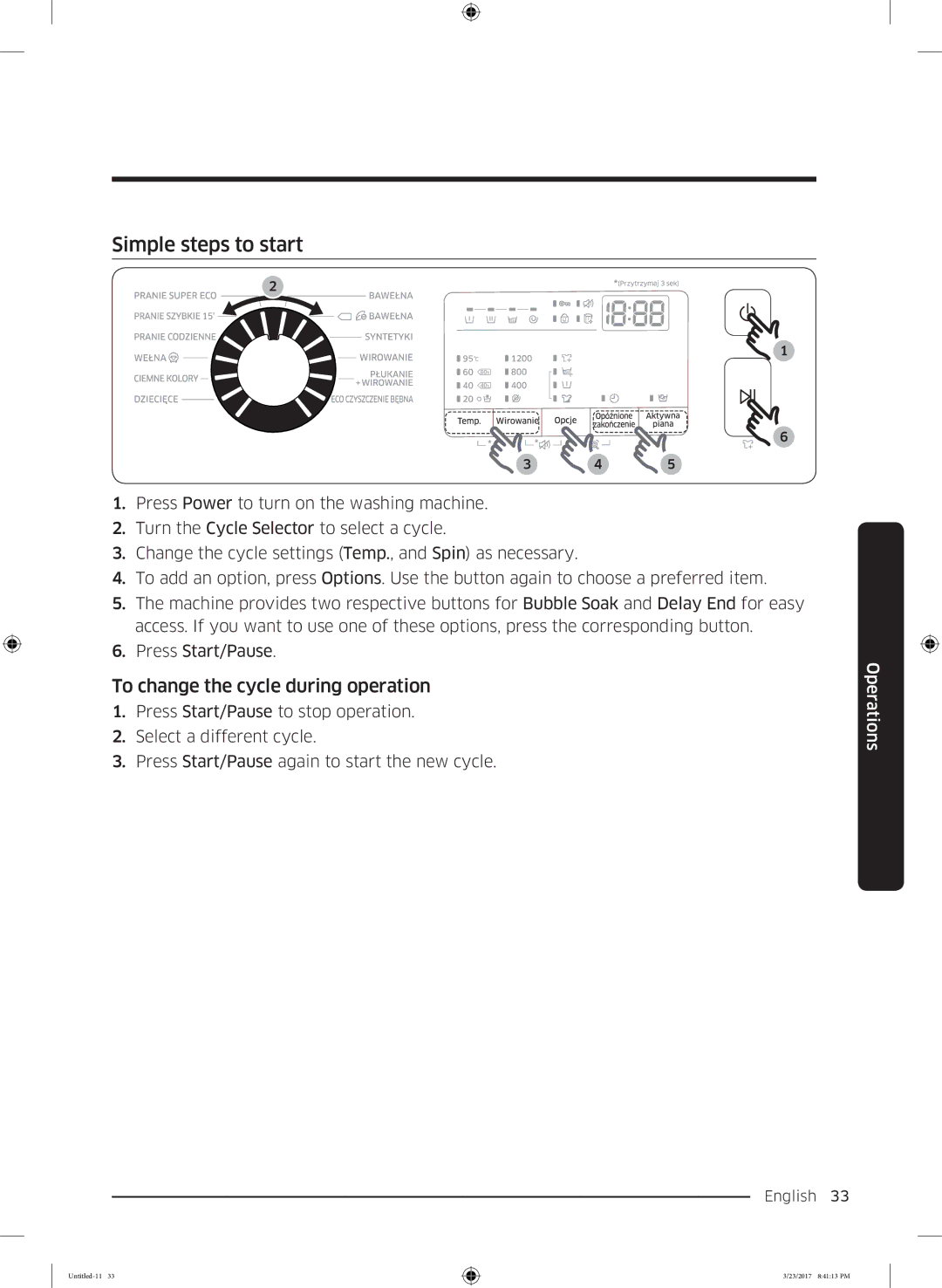 Samsung WW60K42109W/EO, WW60K42138W/EO manual Simple steps to start, To change the cycle during operation 