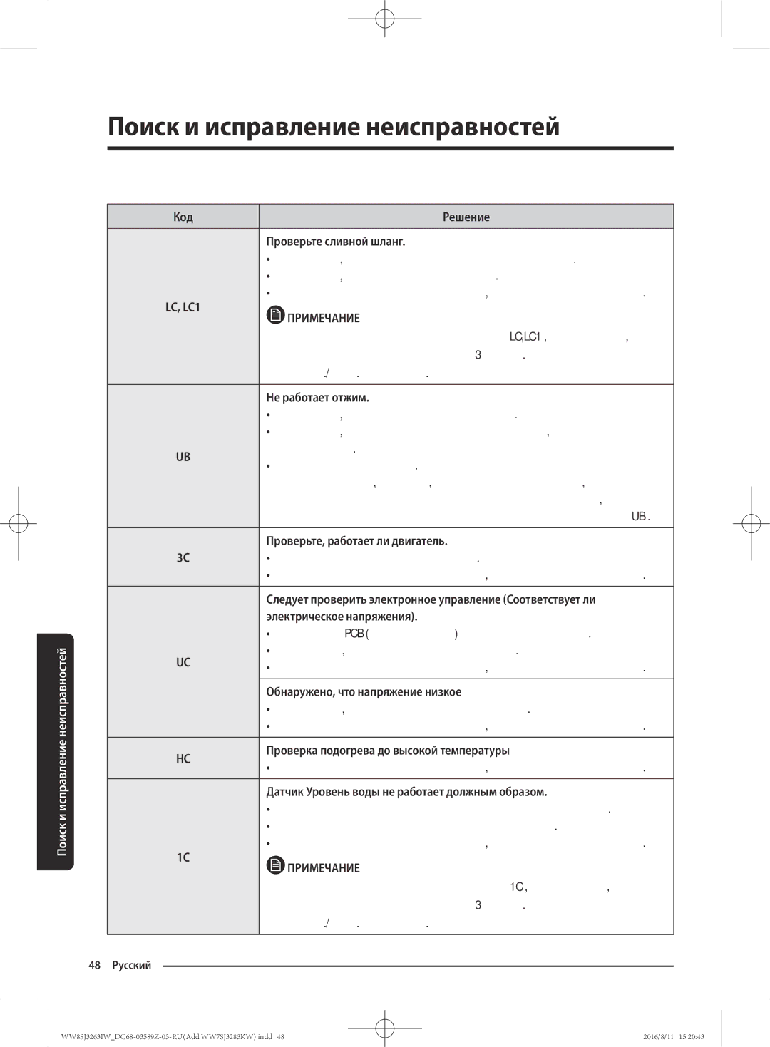 Samsung WW7SJ3283KW/KJ Не работает отжим, Убедитесь, что белье разложено равномерно, Поверхности, Электрическое напряжения 