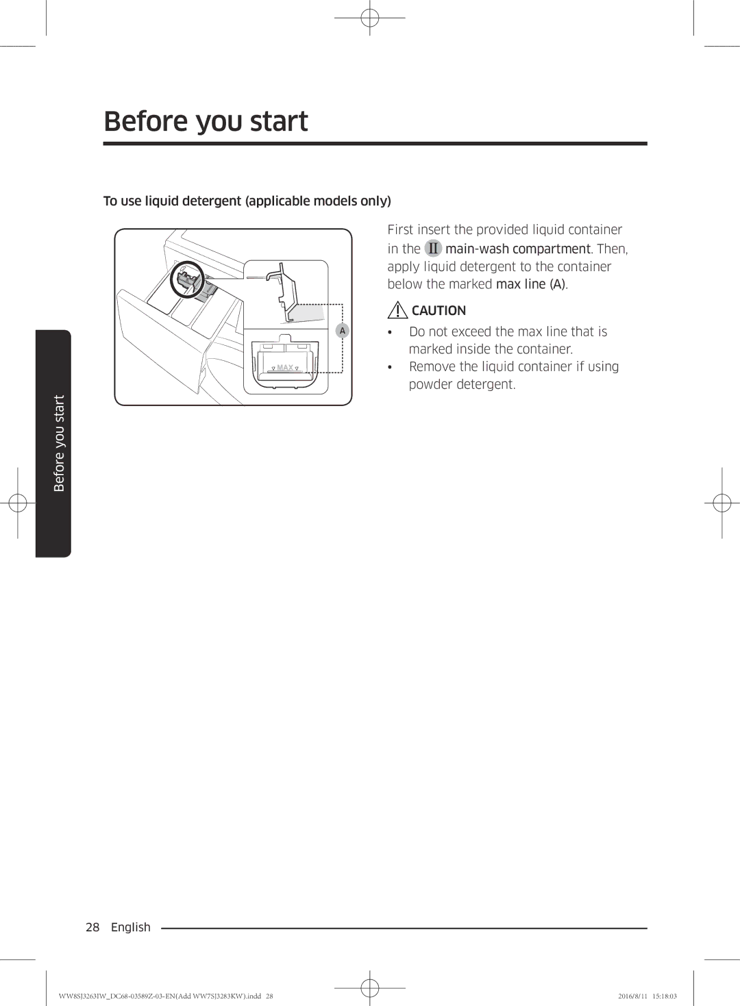 Samsung WW8SJ3263IW/KJ, WW6SJ3063LW/KJ, WW6SJ3280LW/KJ, WW7SJ3283KW/KJ, WW7SJ3263KW/KJ, WW6SJ3283LW1KJ manual Before you start 