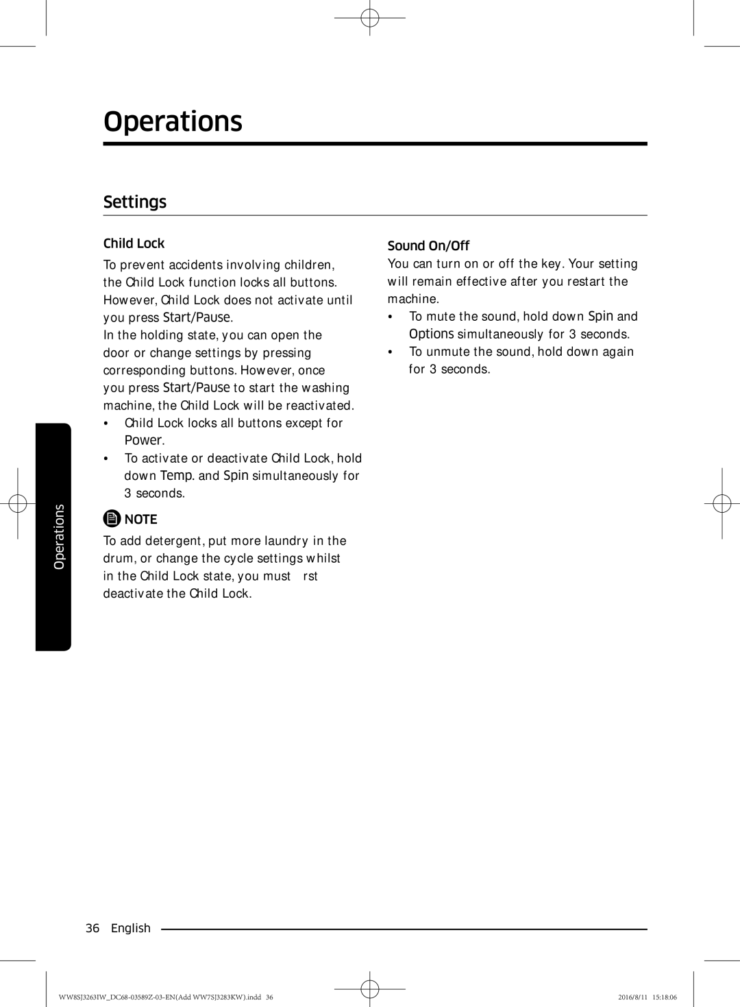 Samsung WW6SJ3063LW/KJ, WW6SJ3280LW/KJ, WW7SJ3283KW/KJ, WW7SJ3263KW/KJ, WW8SJ3263IW/KJ, WW6SJ3283LW1KJ manual Settings 