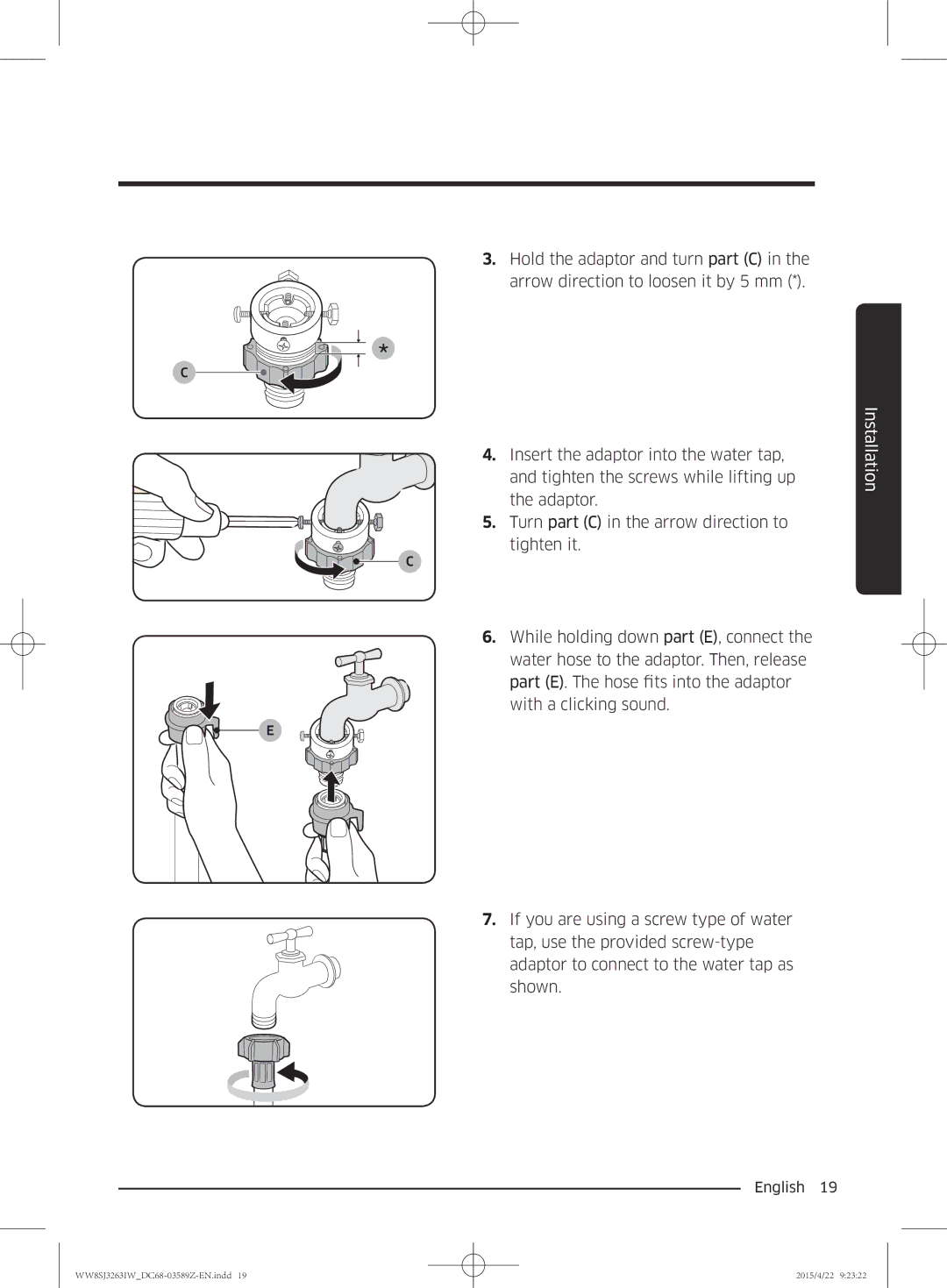 Samsung WW6SJ3263LW/KJ manual Installation 