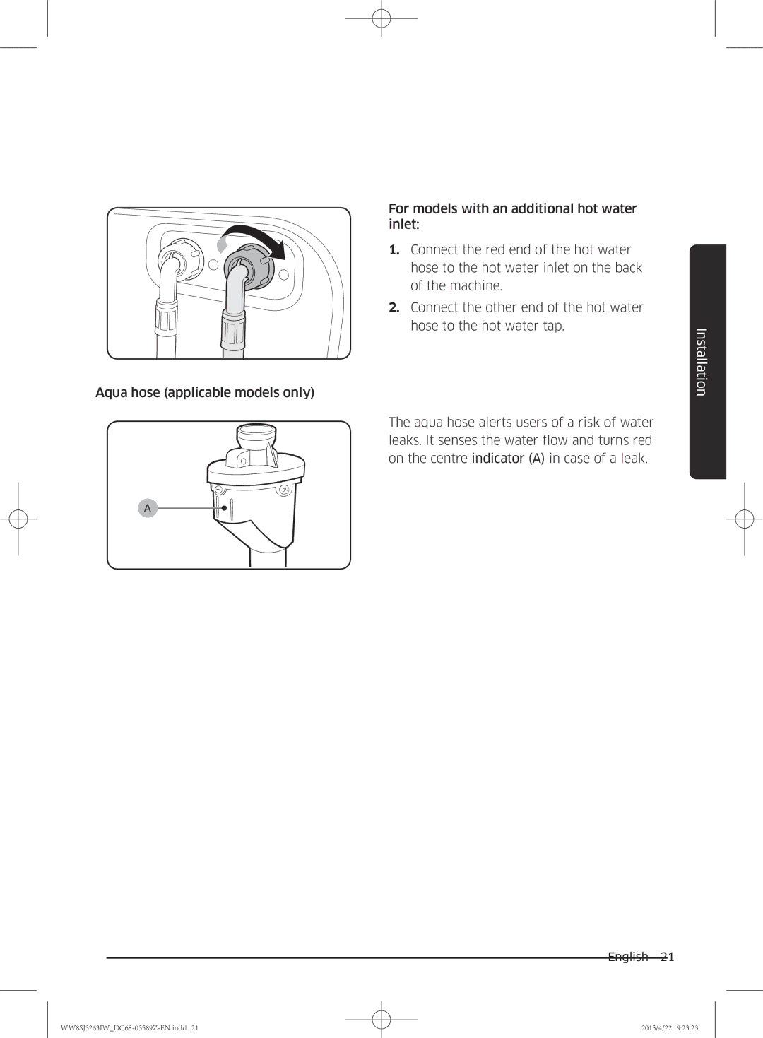 Samsung WW6SJ3263LW/KJ manual Installation 