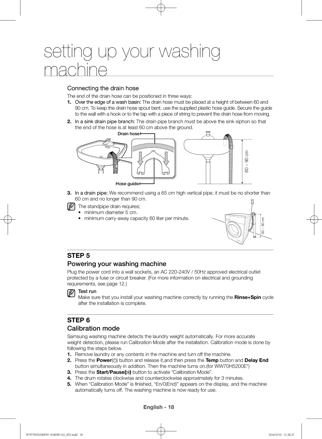 Samsung WW70H5200EW/KJ manual Powering your washing machine, Calibration mode 