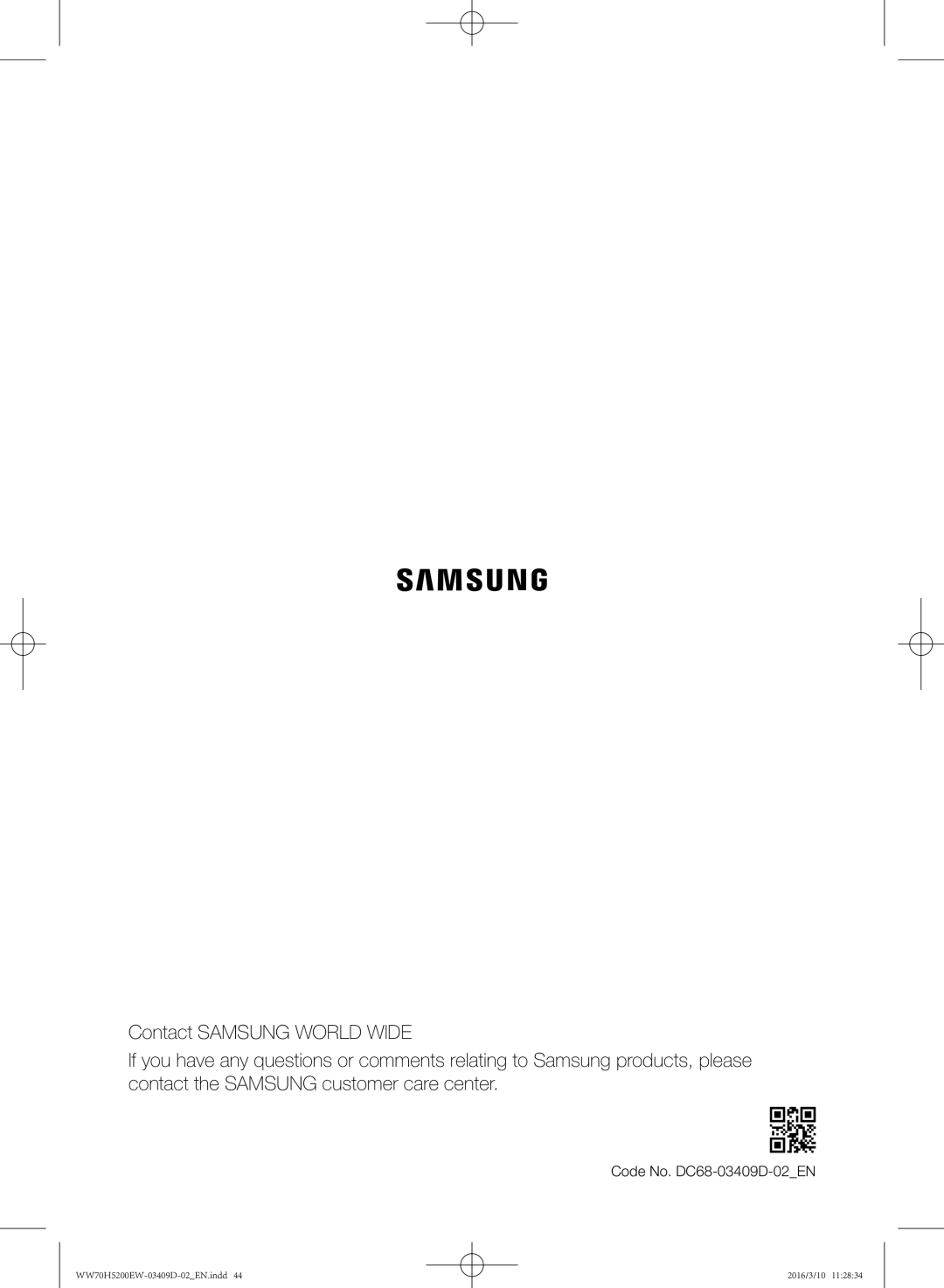 Samsung WW70H5200EW/KJ manual Code No. DC68-03409D-02EN 