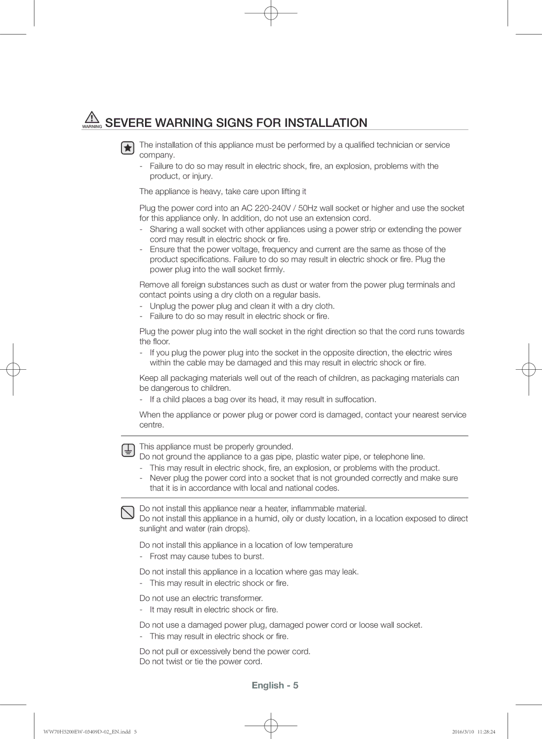 Samsung WW70H5200EW/KJ manual English 