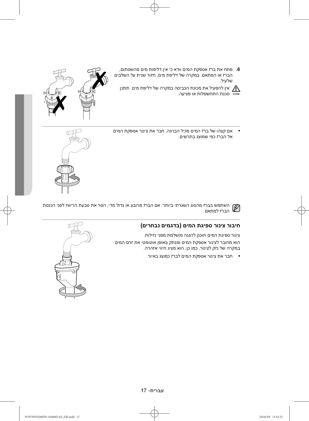 Samsung WW70H5200EW/KJ manual םירחבנ םימגדב םימה תגיפס רוניצ רוביח 
