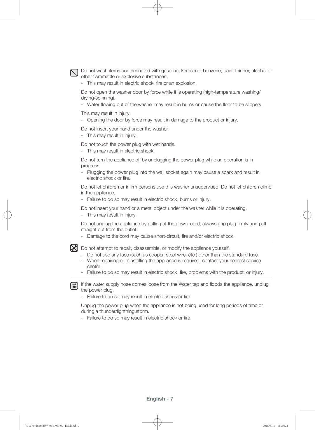 Samsung WW70H5200EW/KJ manual English 