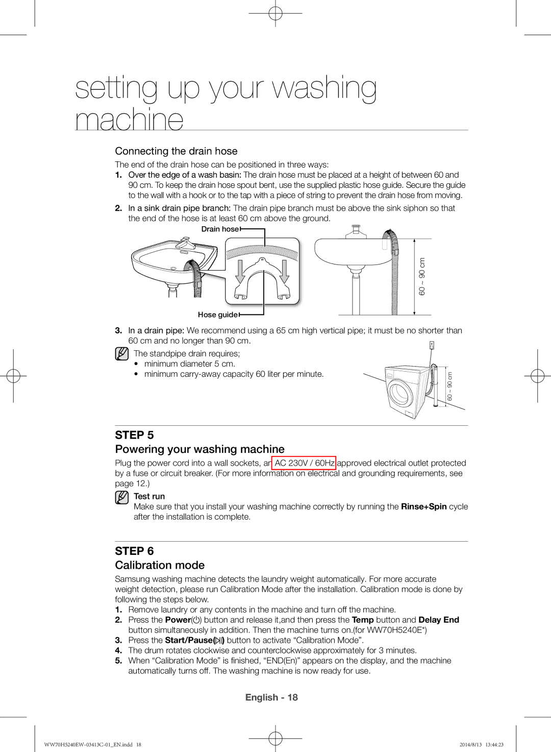 Samsung WW70H5240EW/YL manual Powering your washing machine, Calibration mode 