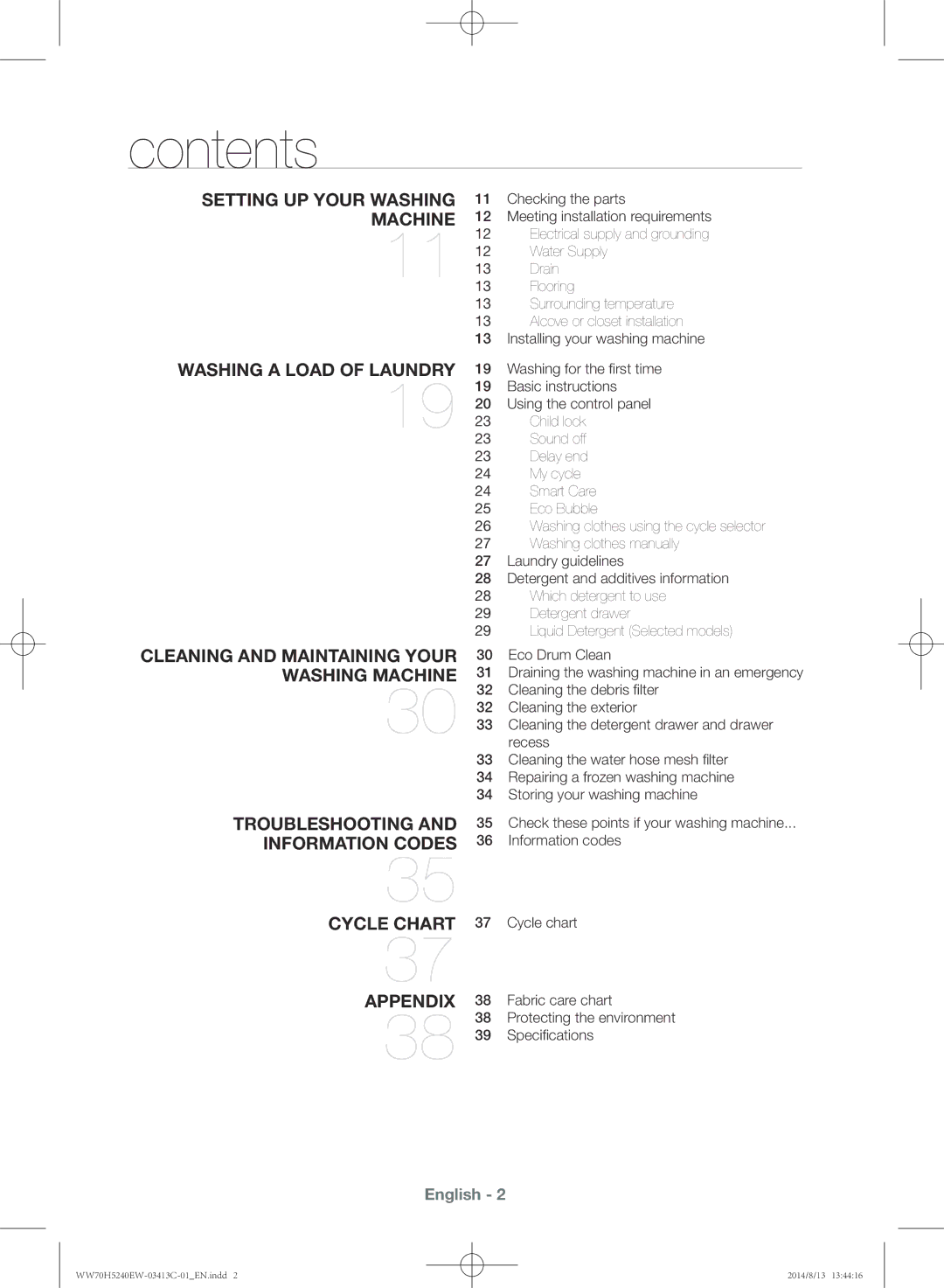 Samsung WW70H5240EW/YL manual Contents 