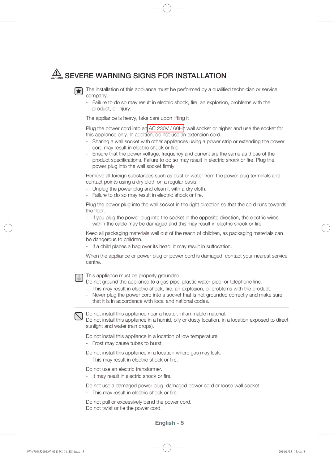 Samsung WW70H5240EW/YL manual English 