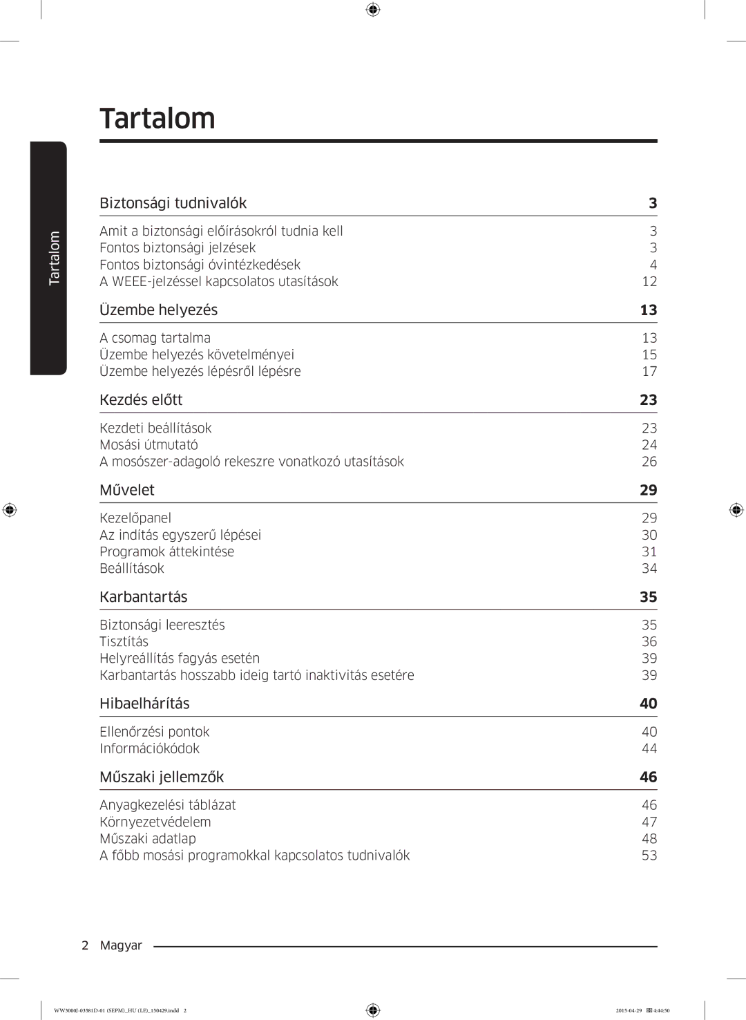 Samsung WW80J6413EW/LE, WW80J6410CW/LE manual Contents 