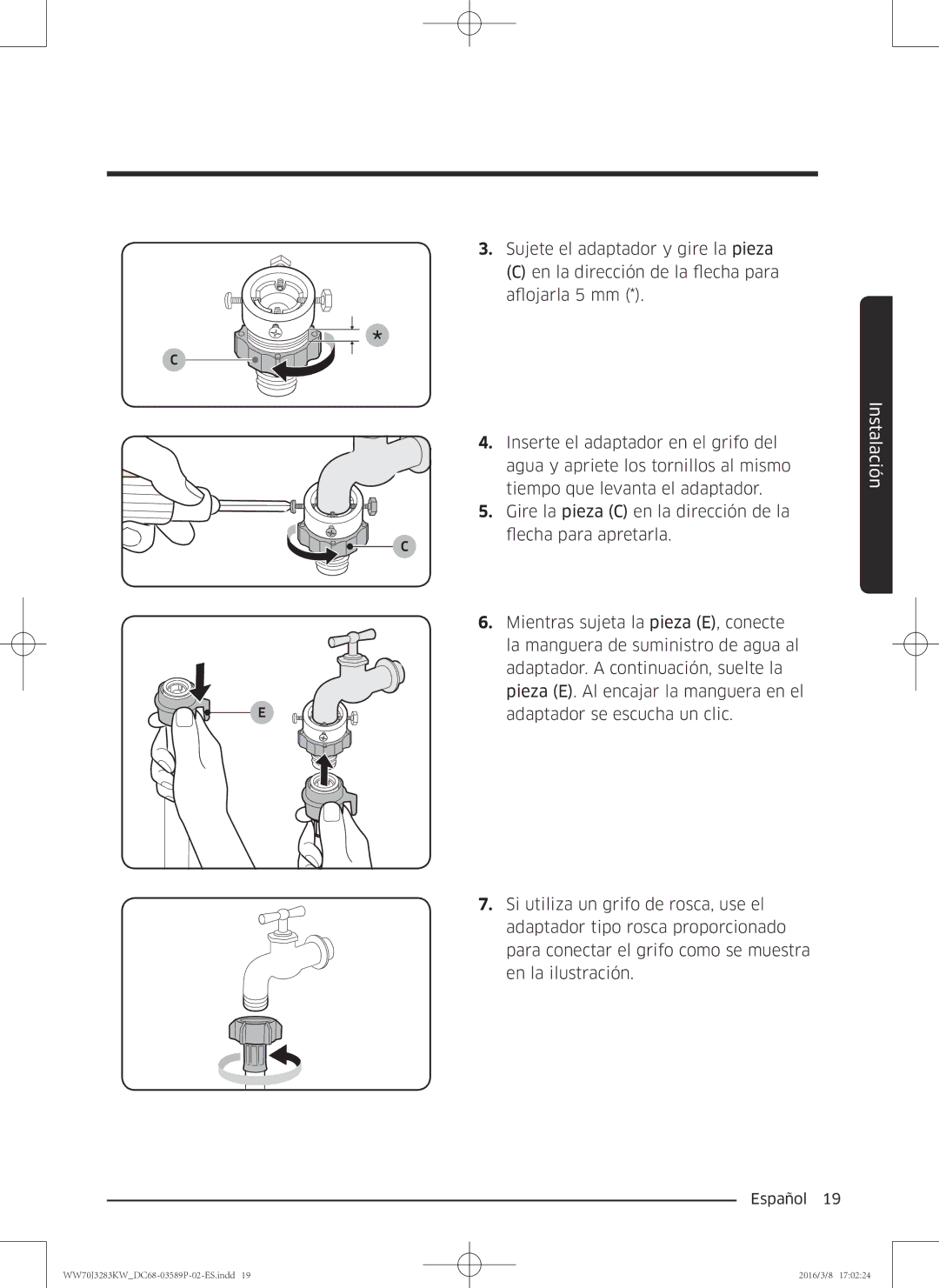 Samsung WW70J3283KW/EC manual Instalación 