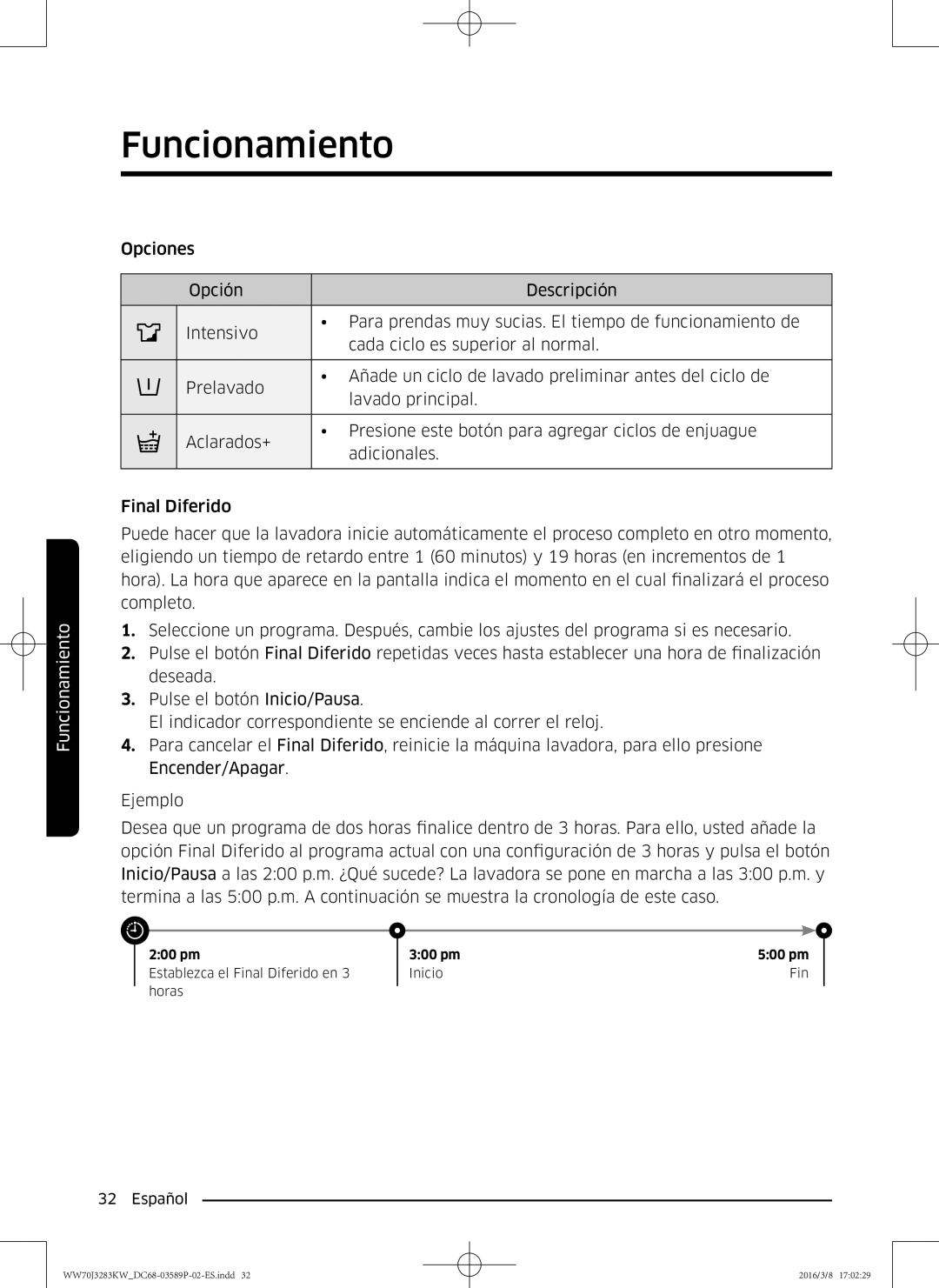 Samsung WW70J3283KW/EC manual 200 pm 300 pm 500 pm 