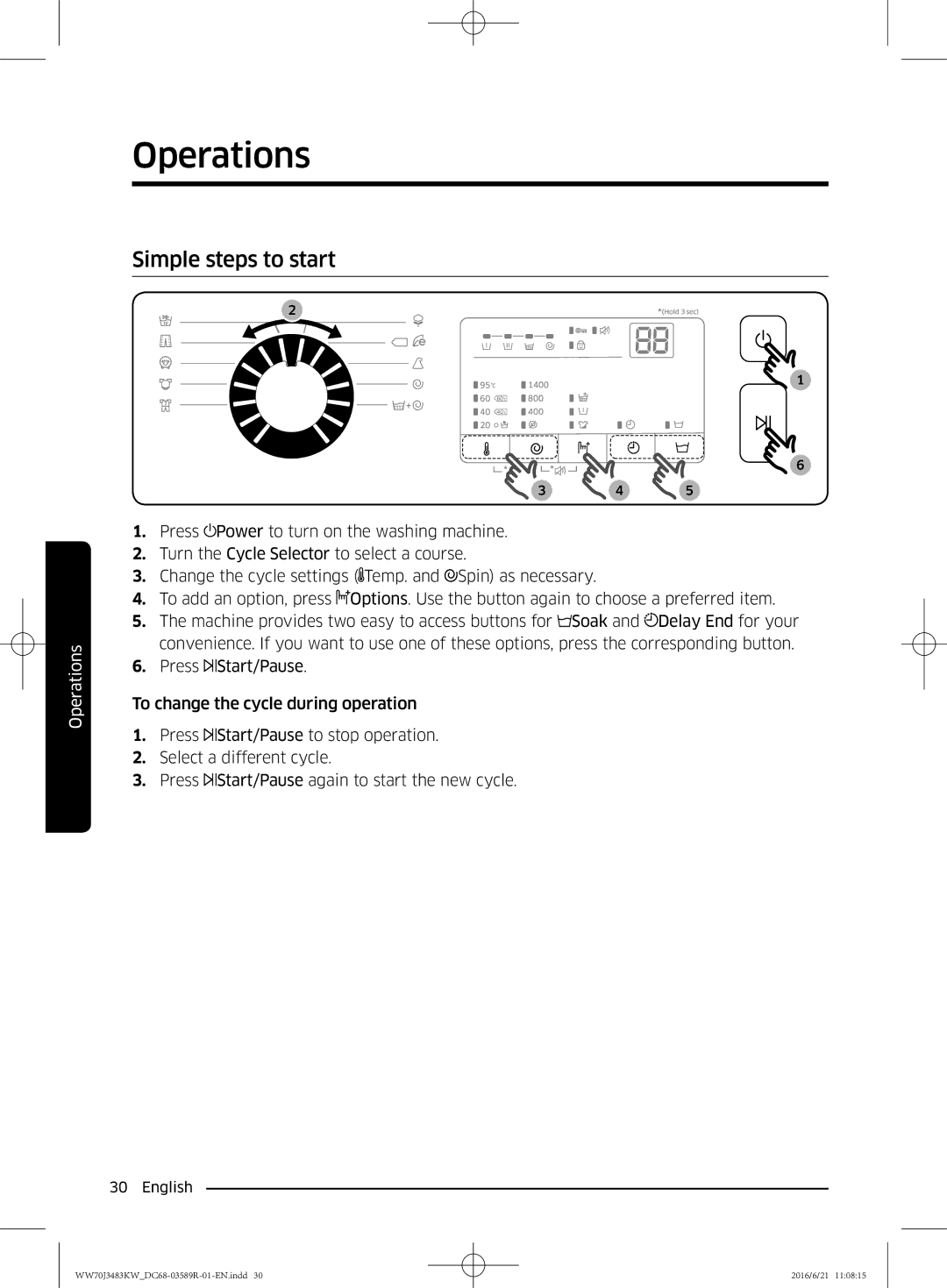 Samsung WW70J3283KW/EE manual Simple steps to start 