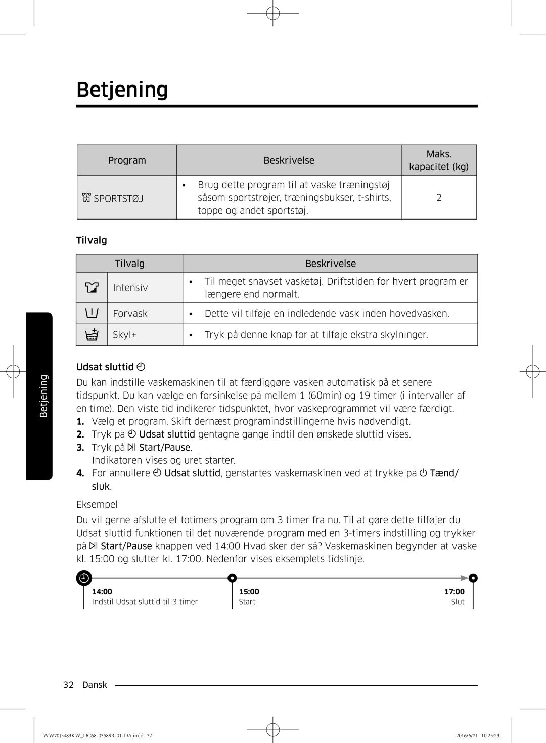 Samsung WW70J3283KW/EE manual Sportstøj 