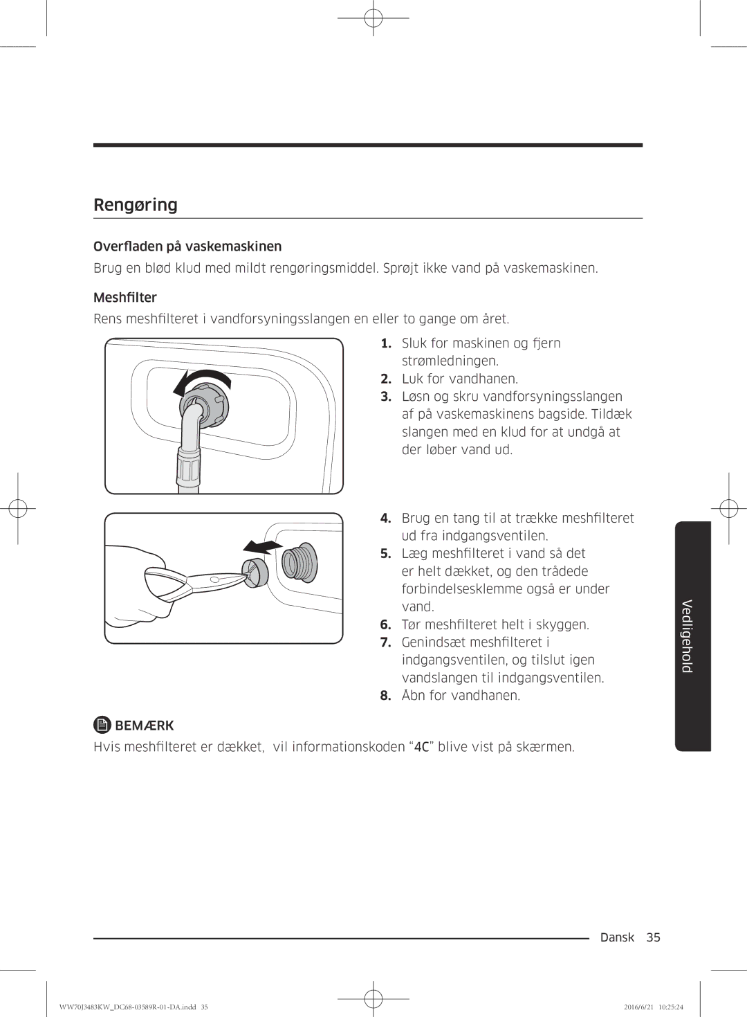 Samsung WW70J3283KW/EE manual Rengøring 