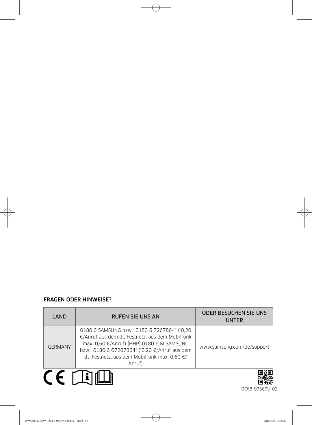 Samsung WW70J3483KW/WS, WW70J3483KW/EG, WW70J3473KW/EG manual Germany 