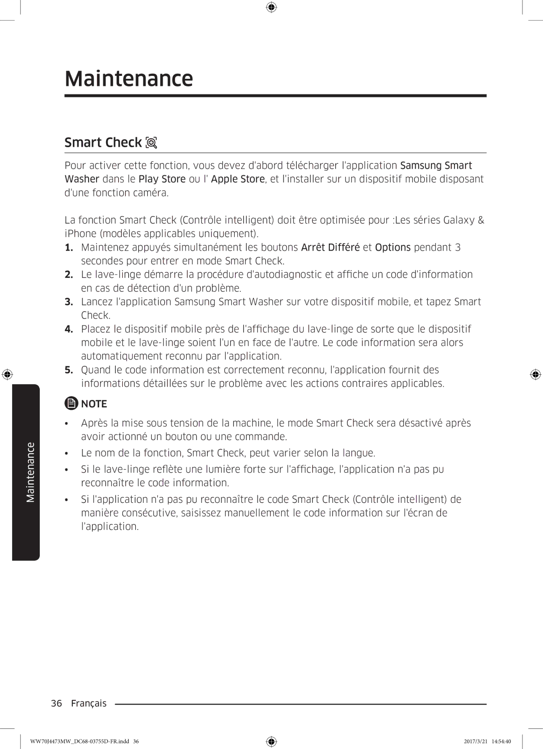 Samsung WW70J4273MW/EF, WW70J4473MW/EF manual Smart Check 