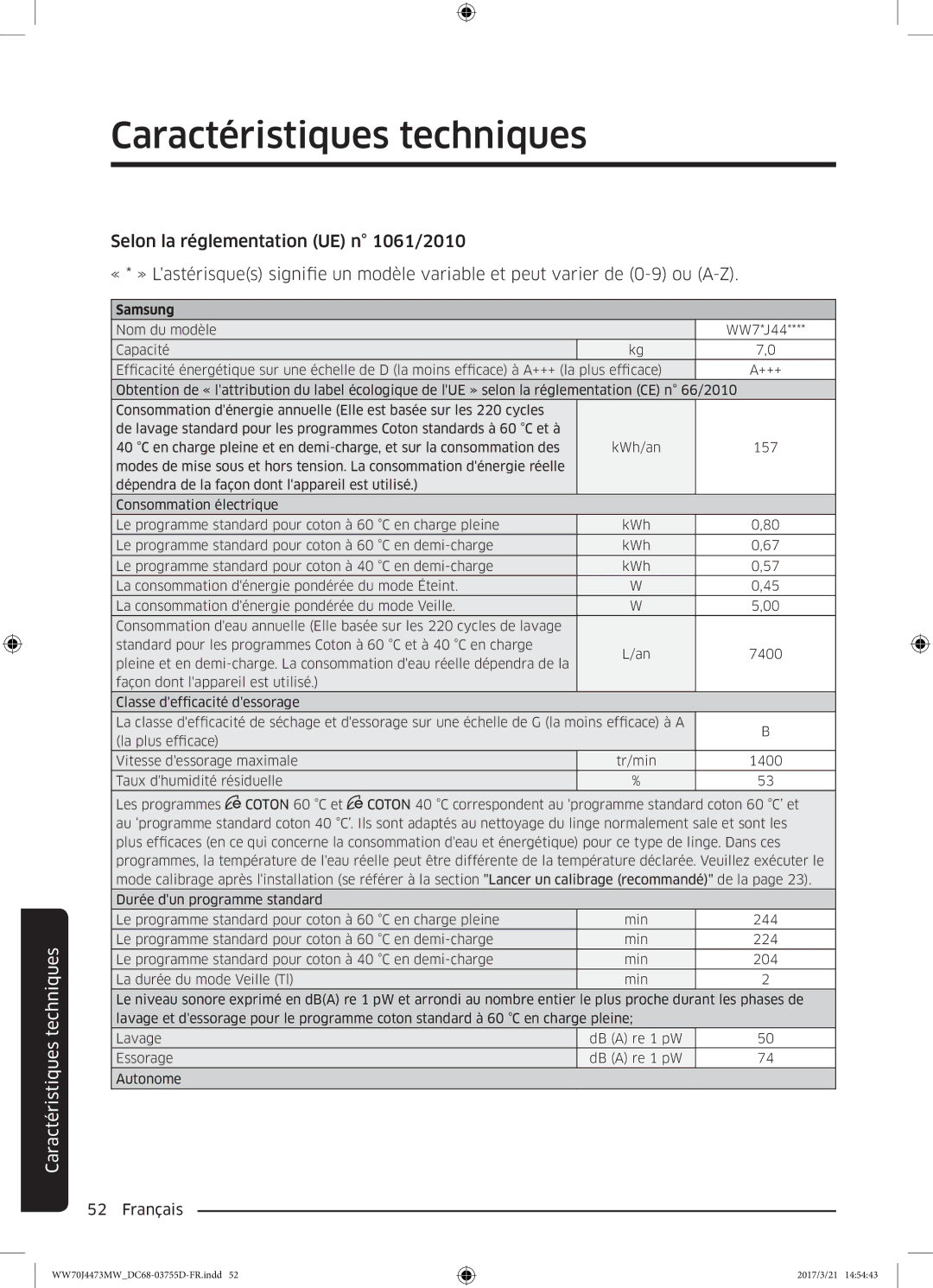 Samsung WW70J4273MW/EF, WW70J4473MW/EF manual Samsung 