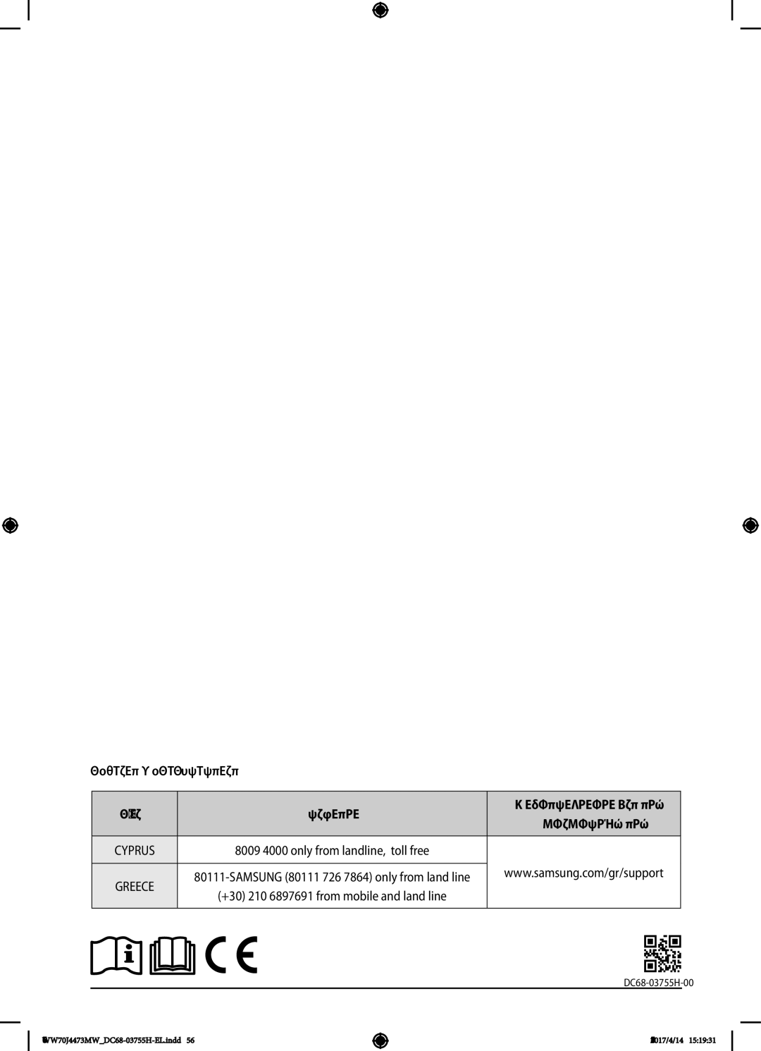 Samsung WW70J42A3MW/LV manual Αποριεσ Ή Παρατηρησεισ Χωρα Καλεστε 