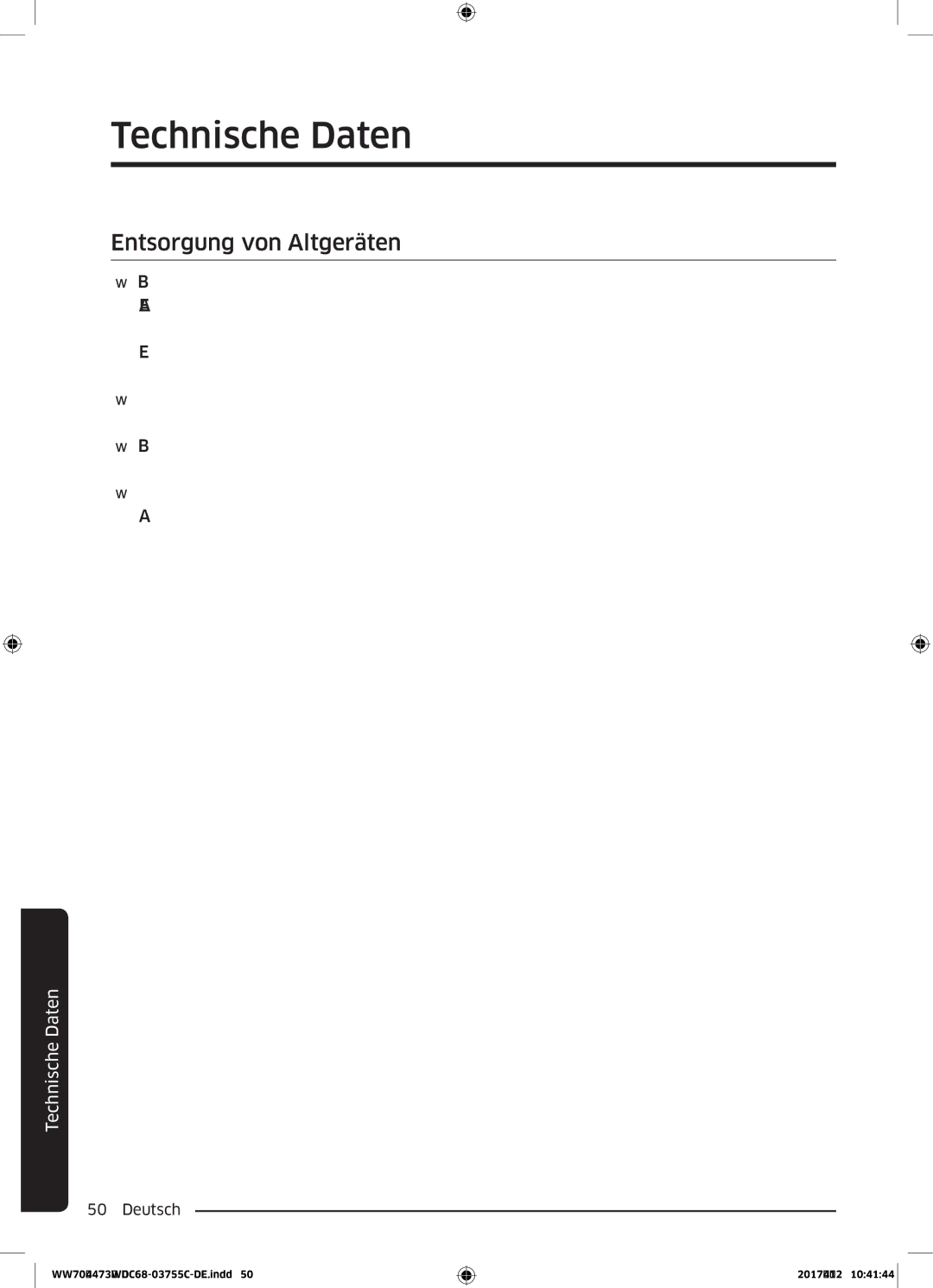 Samsung WW70J44A3MW/EG manual Entsorgung von Altgeräten 