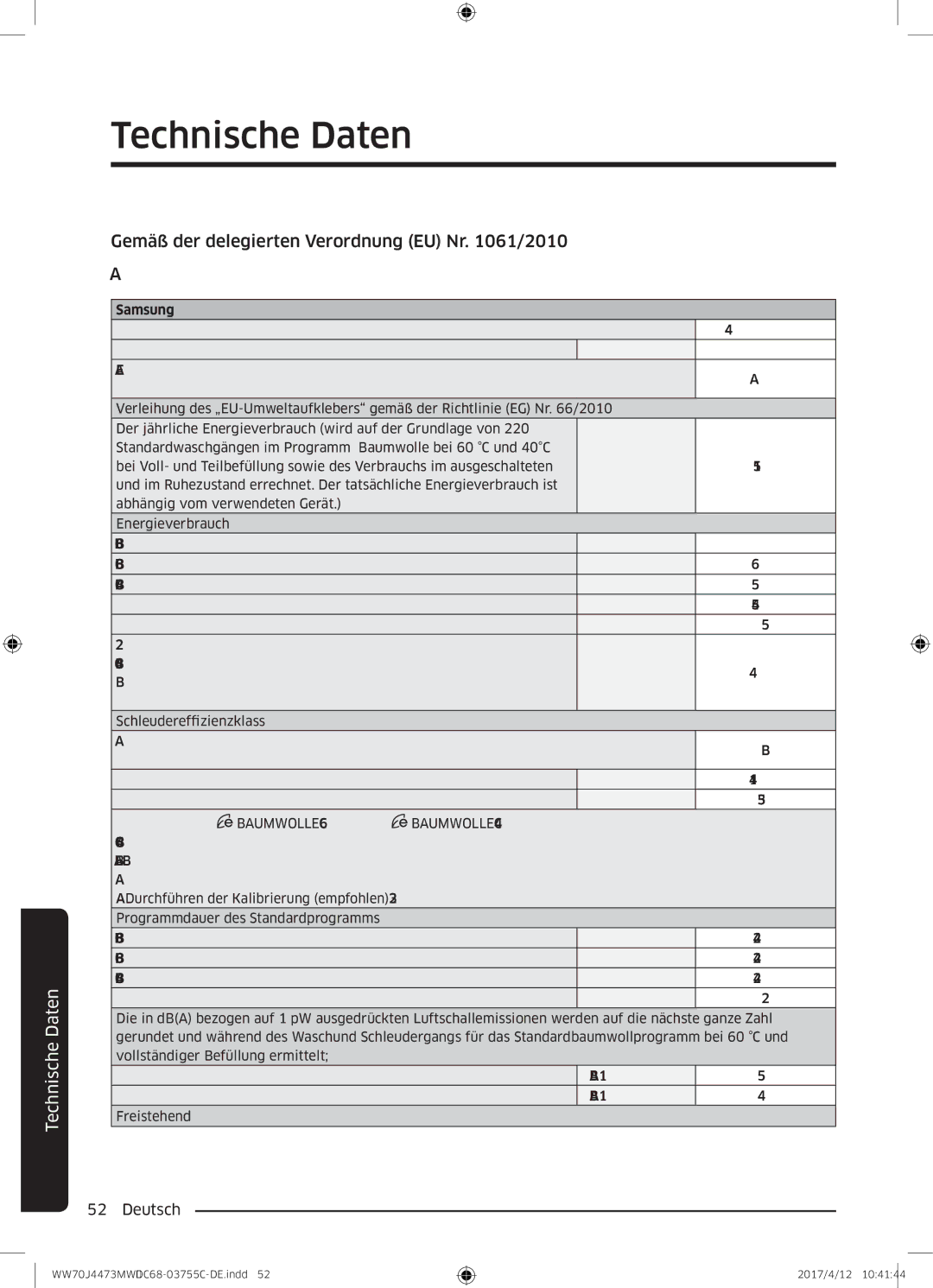 Samsung WW70J44A3MW/EG manual Samsung 