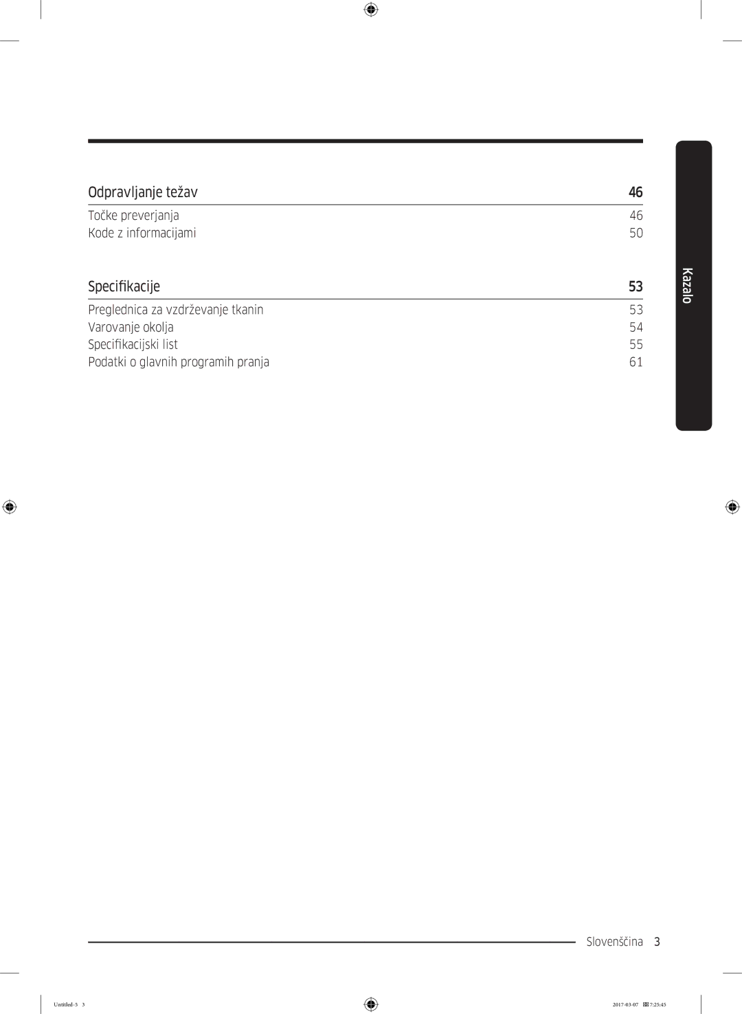 Samsung WW80J5355FW/AD, WW70J5355FW/AD, WW70J5355MW/AD manual Odpravljanje težav, Točke preverjanja Kode z informacijami 