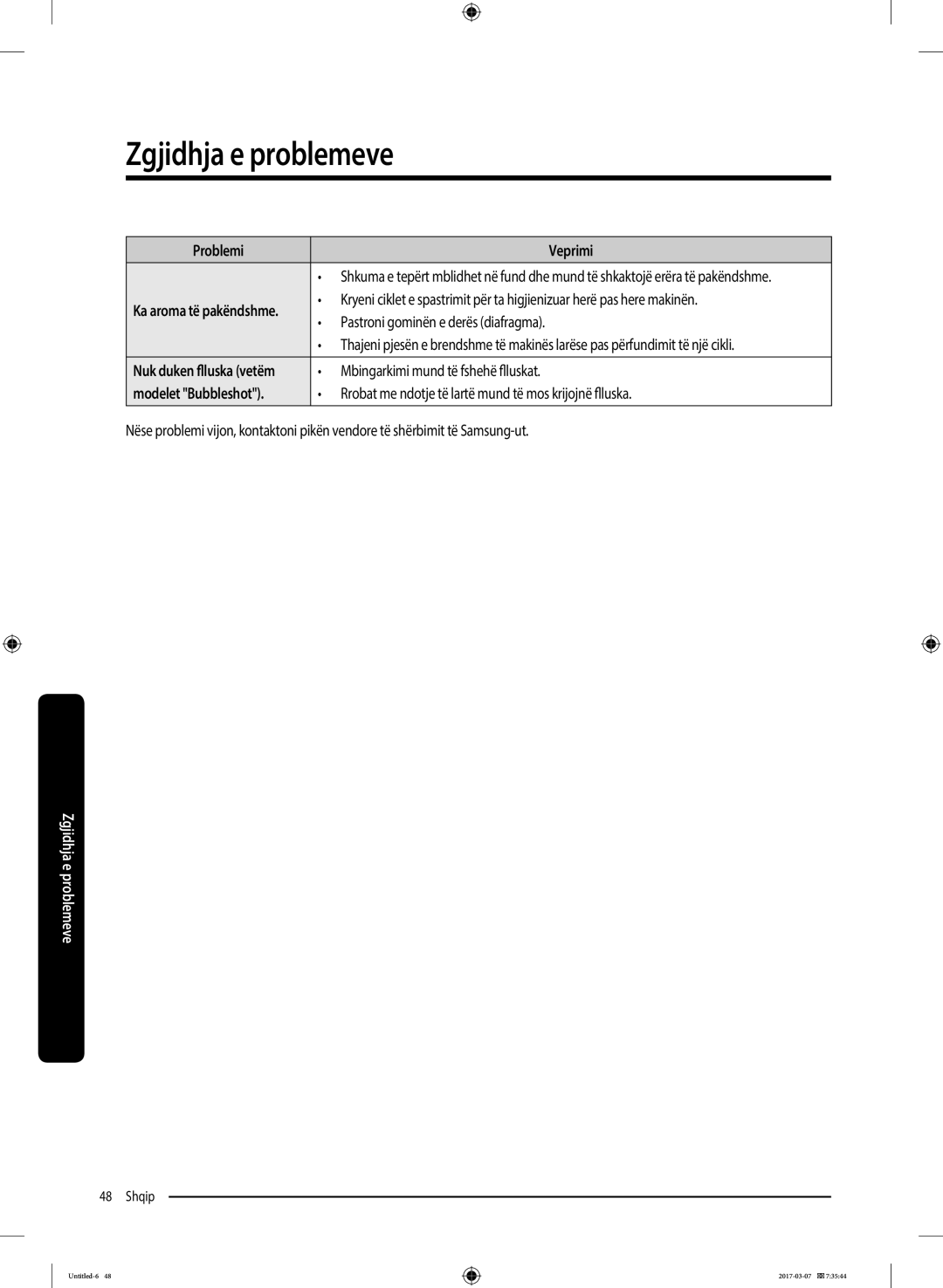 Samsung WW70J5345FW/LE, WW70J5355FW/AD manual Pastroni gominën e derës diafragma, Mbingarkimi mund të fshehë flluskat 