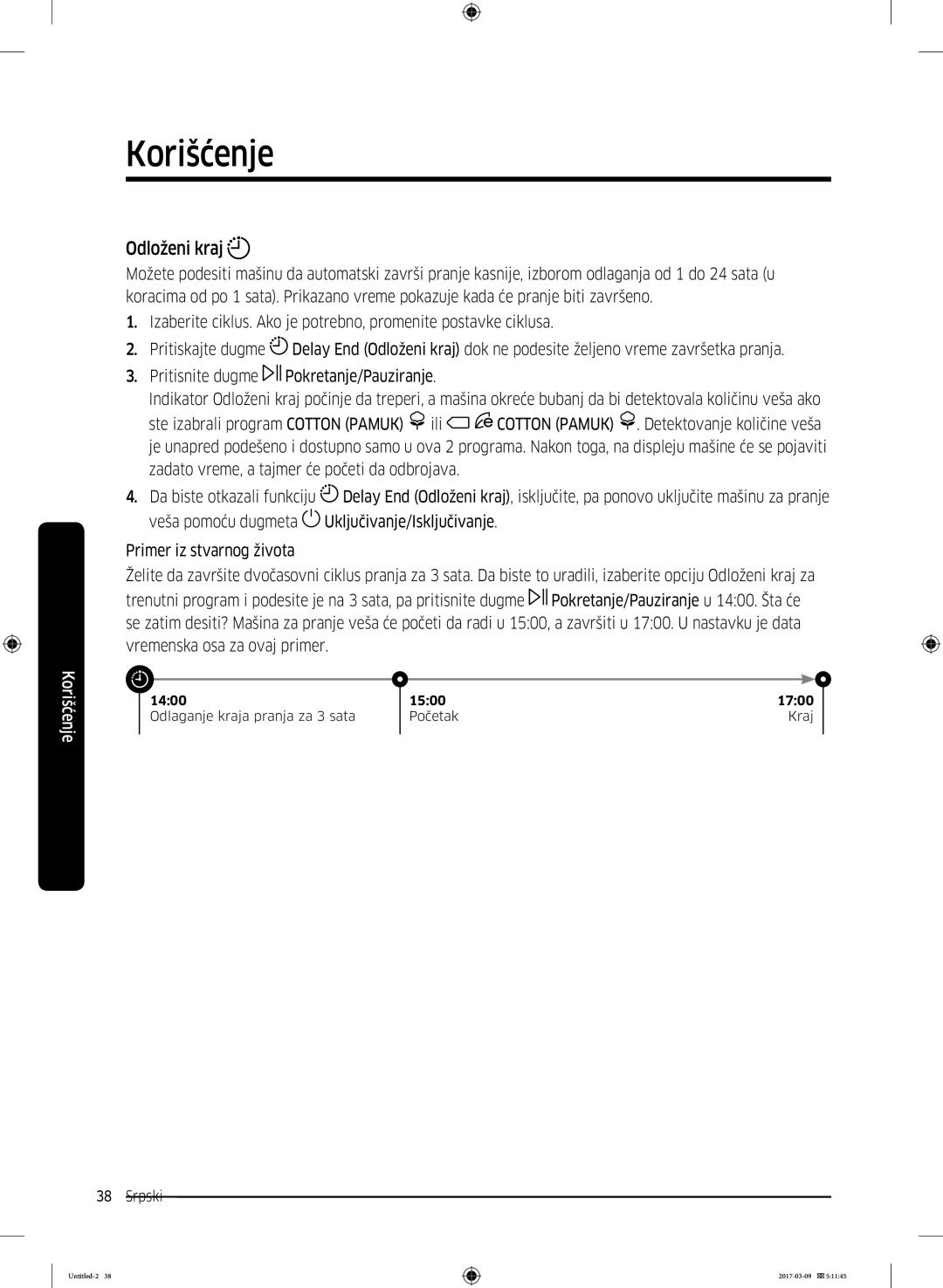 Samsung WW70J5345MW/LE, WW70J5355FW/AD, WW70J5355MW/AD, WW80J5345FW/LE, WW80J5345MW/LE, WW80J5545FW/LE manual Odloženi kraj 