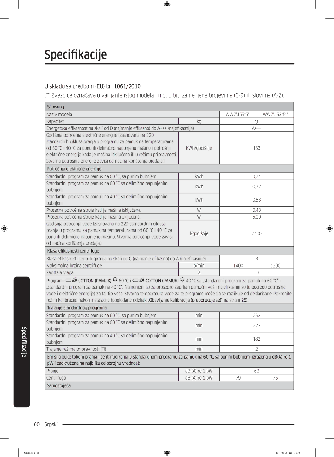 Samsung WW70J5345FW/LE, WW70J5355FW/AD, WW70J5355MW/AD, WW80J5345FW/LE, WW70J5345MW/LE, WW80J5345MW/LE manual WW7*J53*5 