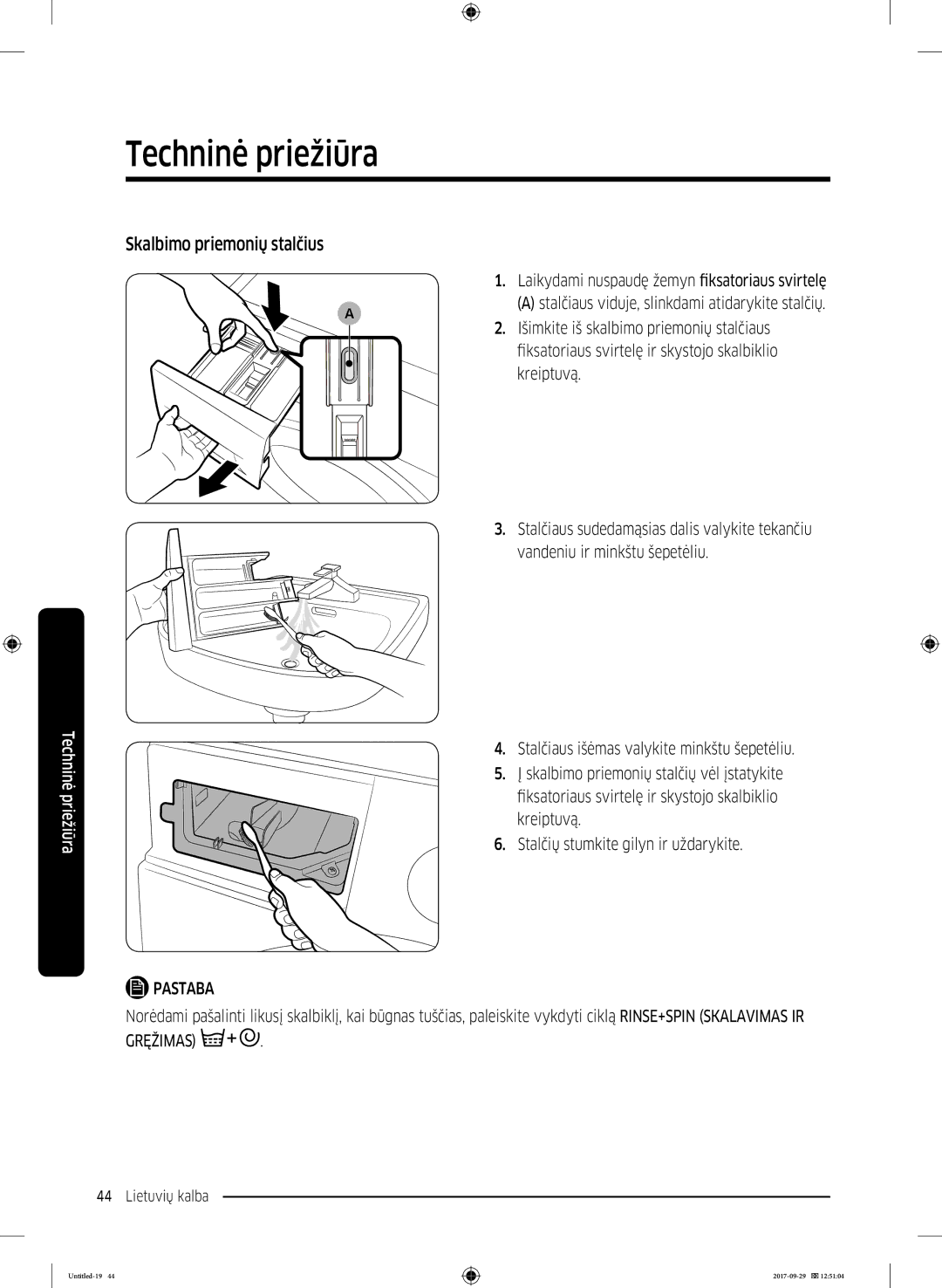 Samsung WW70J5355FW/AD, WW70J5355MW/AD manual Skalbimo priemonių stalčius, Gręžimas 