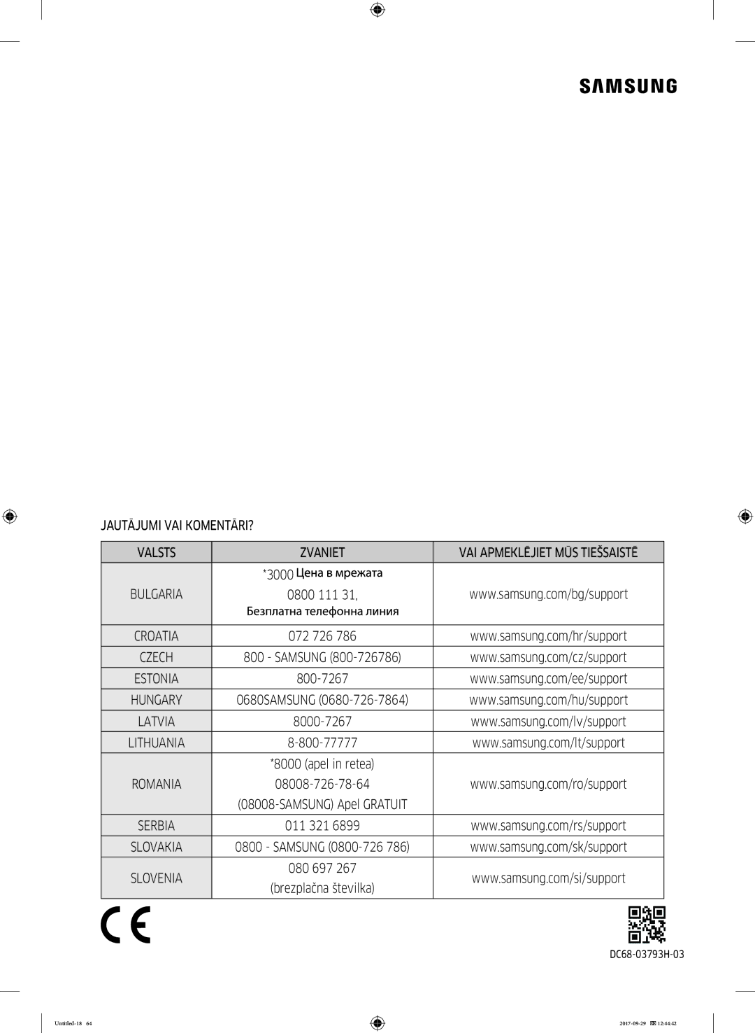 Samsung WW70J5355FW/AD, WW70J5355MW/AD manual Jautājumi VAI KOMENTĀRI? Valsts Zvaniet, 3000 