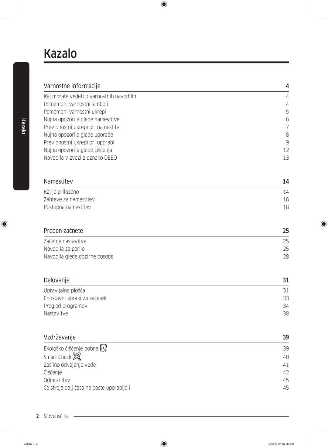 Samsung WW70J5355FW/AD, WW70J5355MW/AD manual Kazalo 