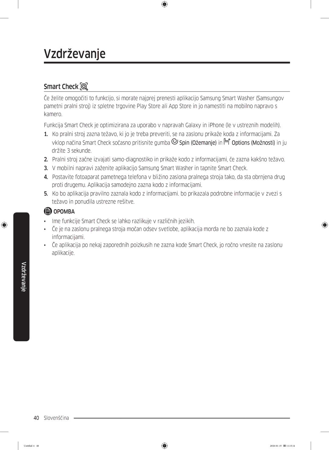 Samsung WW70J5355FW/AD, WW70J5355MW/AD manual Smart Check 