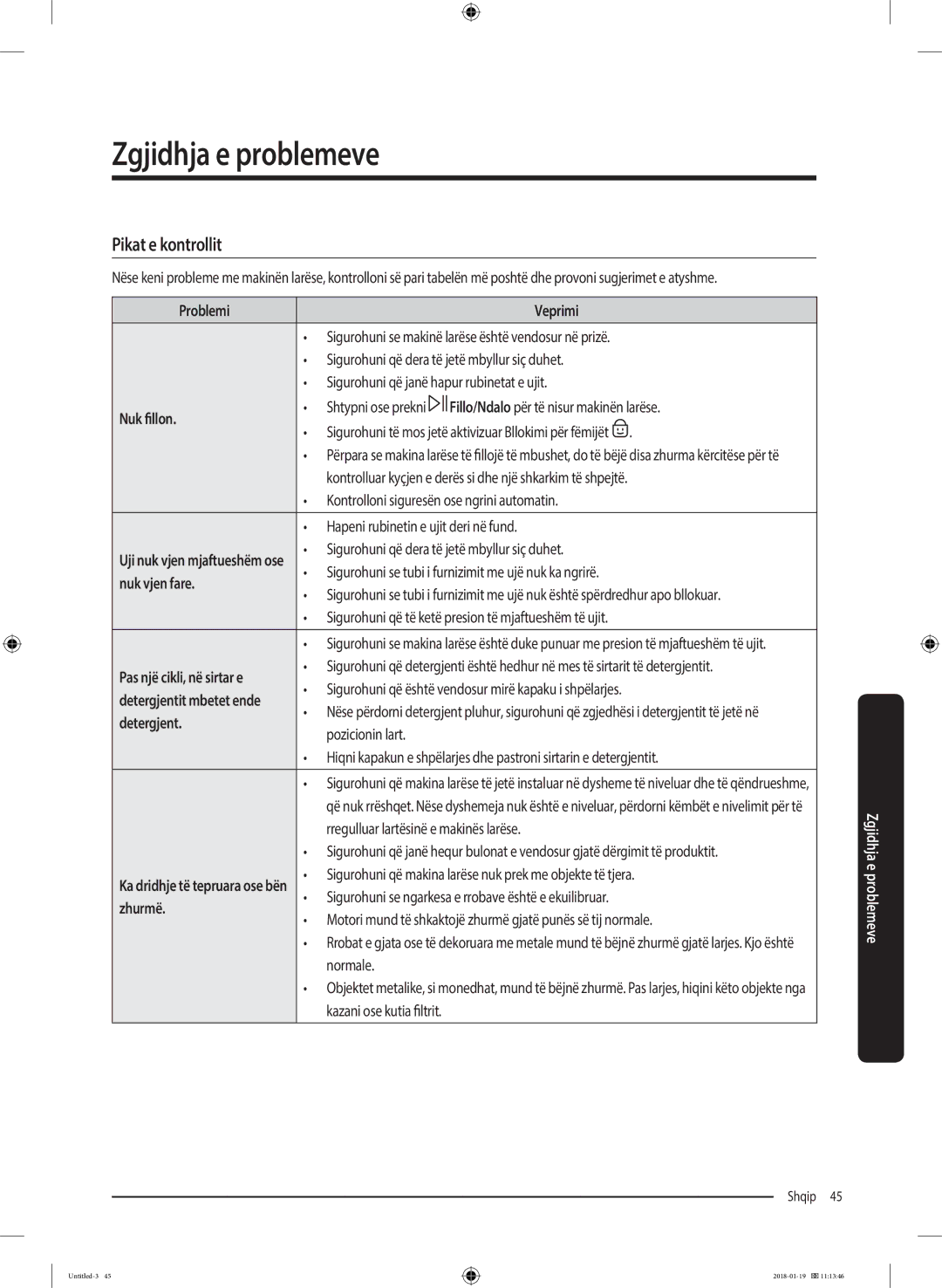 Samsung WW70J5355MW/AD, WW70J5355FW/AD manual Pikat e kontrollit 